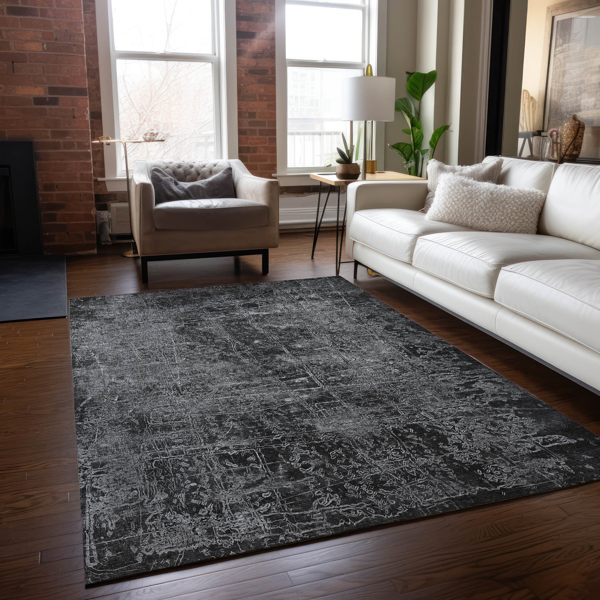 Addison Rugs ACN559GY3X5 Chantille ACN559GY 3 x 5 (ft) Polyester Gray Rectangular Indoor/Outdoor Abstract Machine washable Area rug