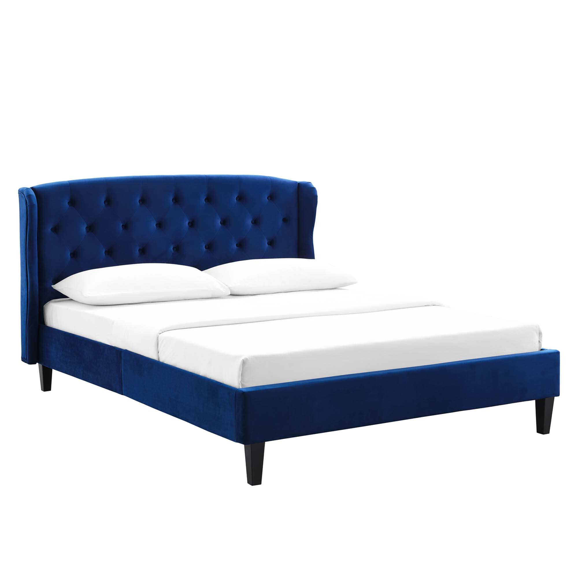  Penelope Tufted Wingback Performance Velvet Queen Platform Bed in Navy