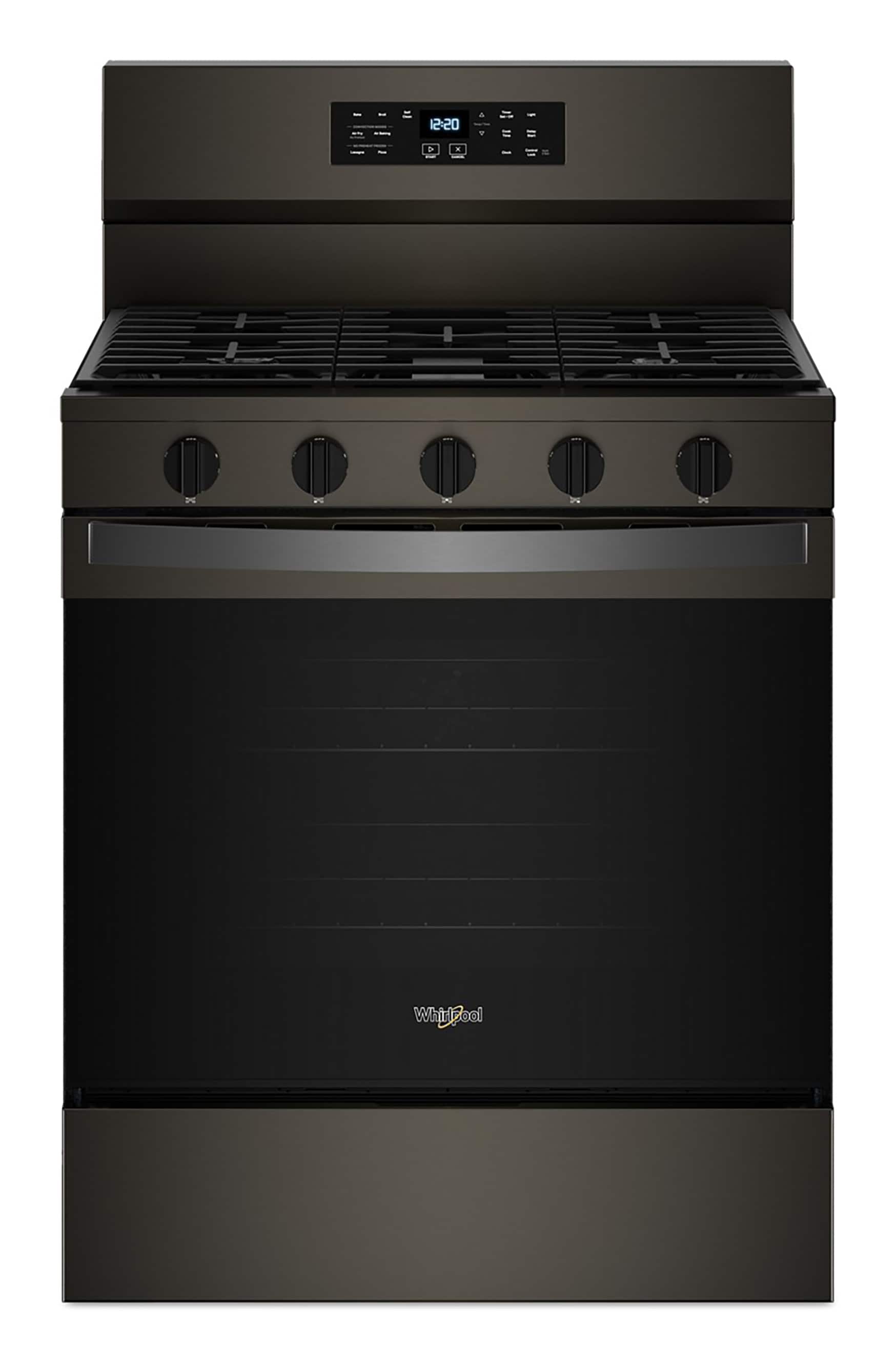 Whirlpool WFGS5030RV Air Cooking Technology 30-in 5 burners 5-cu ft Air Fry Convection Oven Freestanding Natural Gas Range ( Black Stainless Steel )