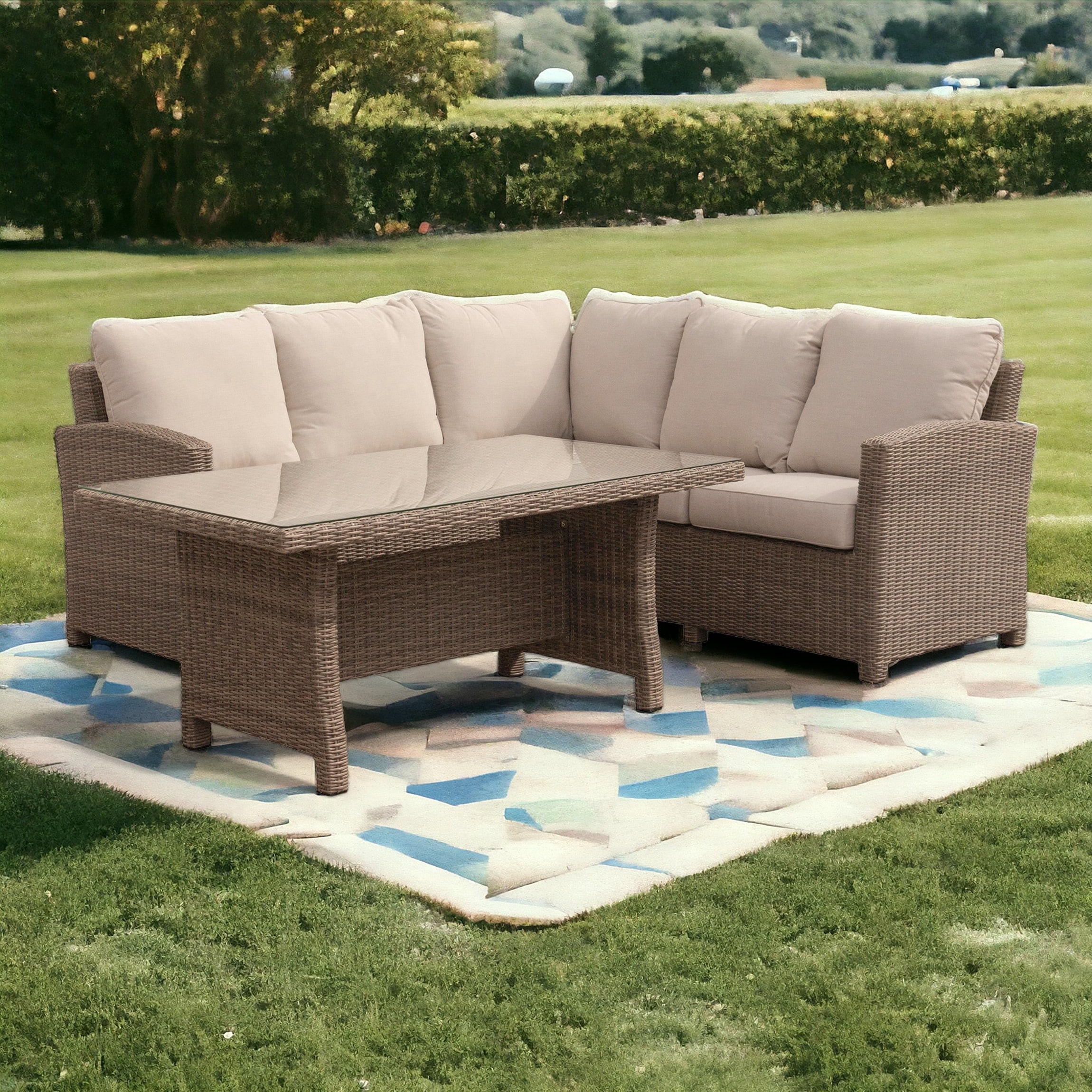 Courtyard Casual 5840 Capri 4-Piece Wicker Patio Conversation Set with Tan Cushions