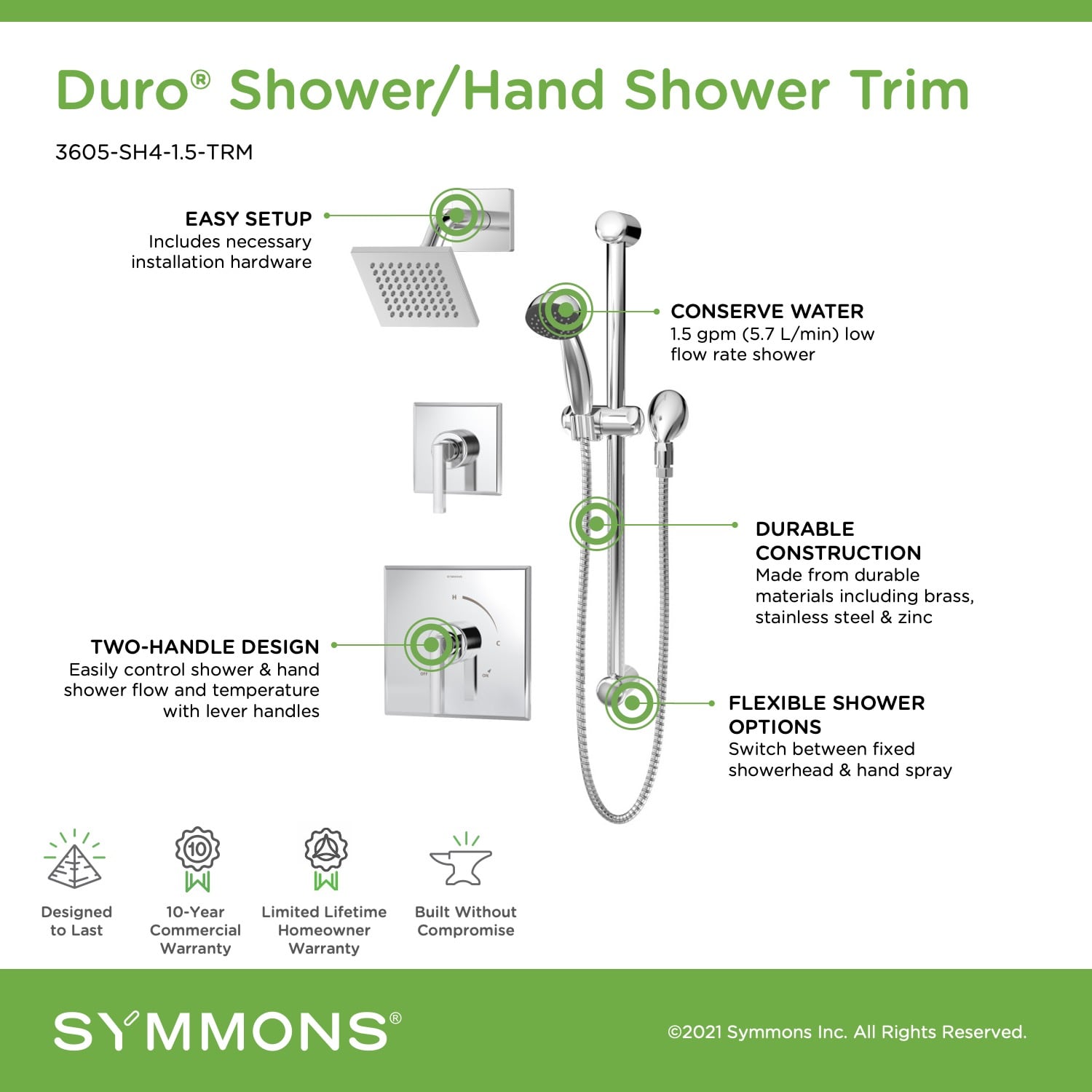 Symmons 3605-SH4-1.5-TRM Tub-Shower-Faucets - View #3