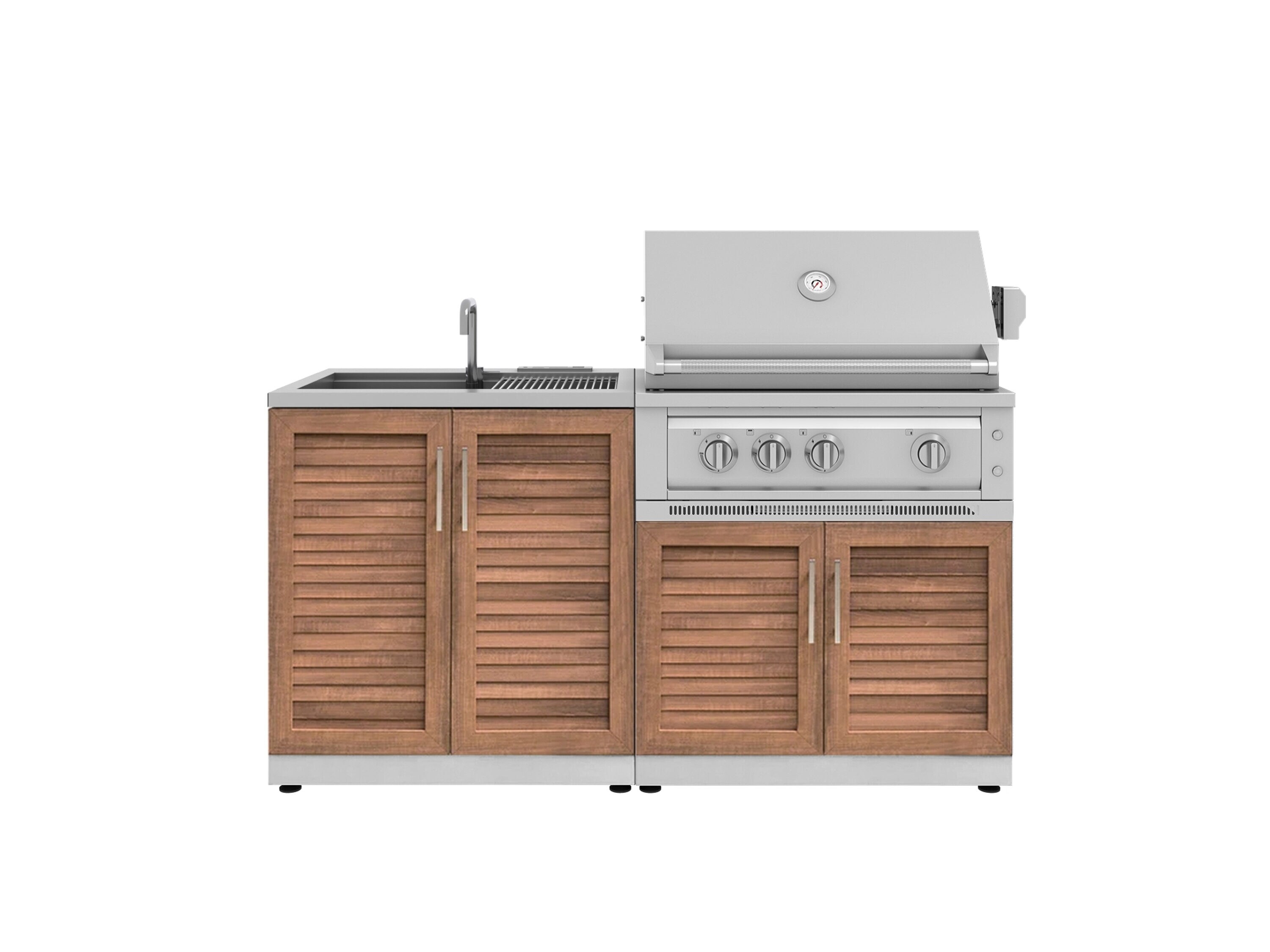NewAge Products 67292 Stainless Steel Grove Cabinets Platinum Gas Grill 3 -Piece 65-in W x 24-in D x 50.5-in H Modular Outdoor Kitchen Set 4 Burners