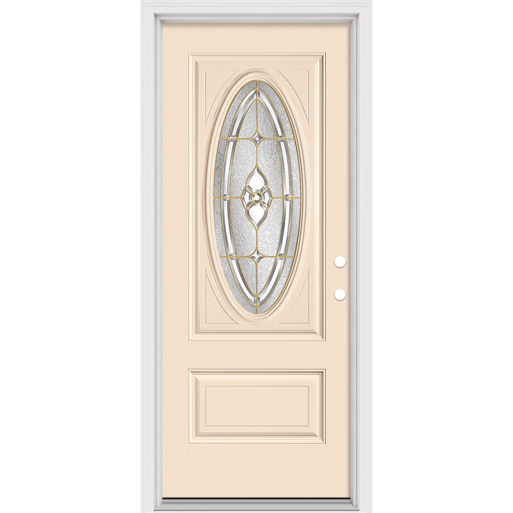 Masonite Georgian 32-in x 80-in x 4-9/16-in Fiberglass Left-Hand Inswing Bisque Painted Prehung Slab Front Door with Brickmould Solid Core in White -  632026