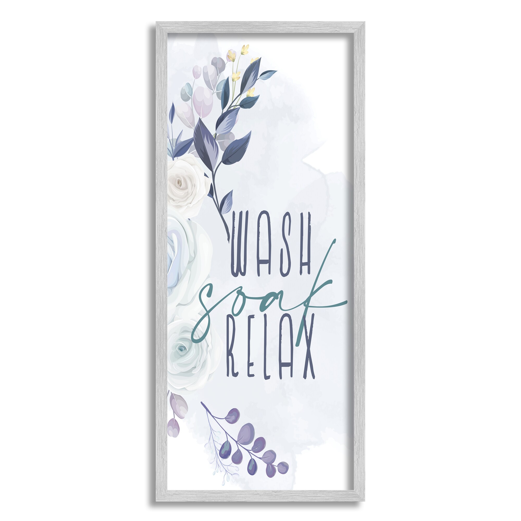Stupell Industries AE-887-GFF-10X24 Wash Soak Relax Sentiment Spring Roses Blooming Kim Allen Framed 24-in H x 10-in W Floral Print