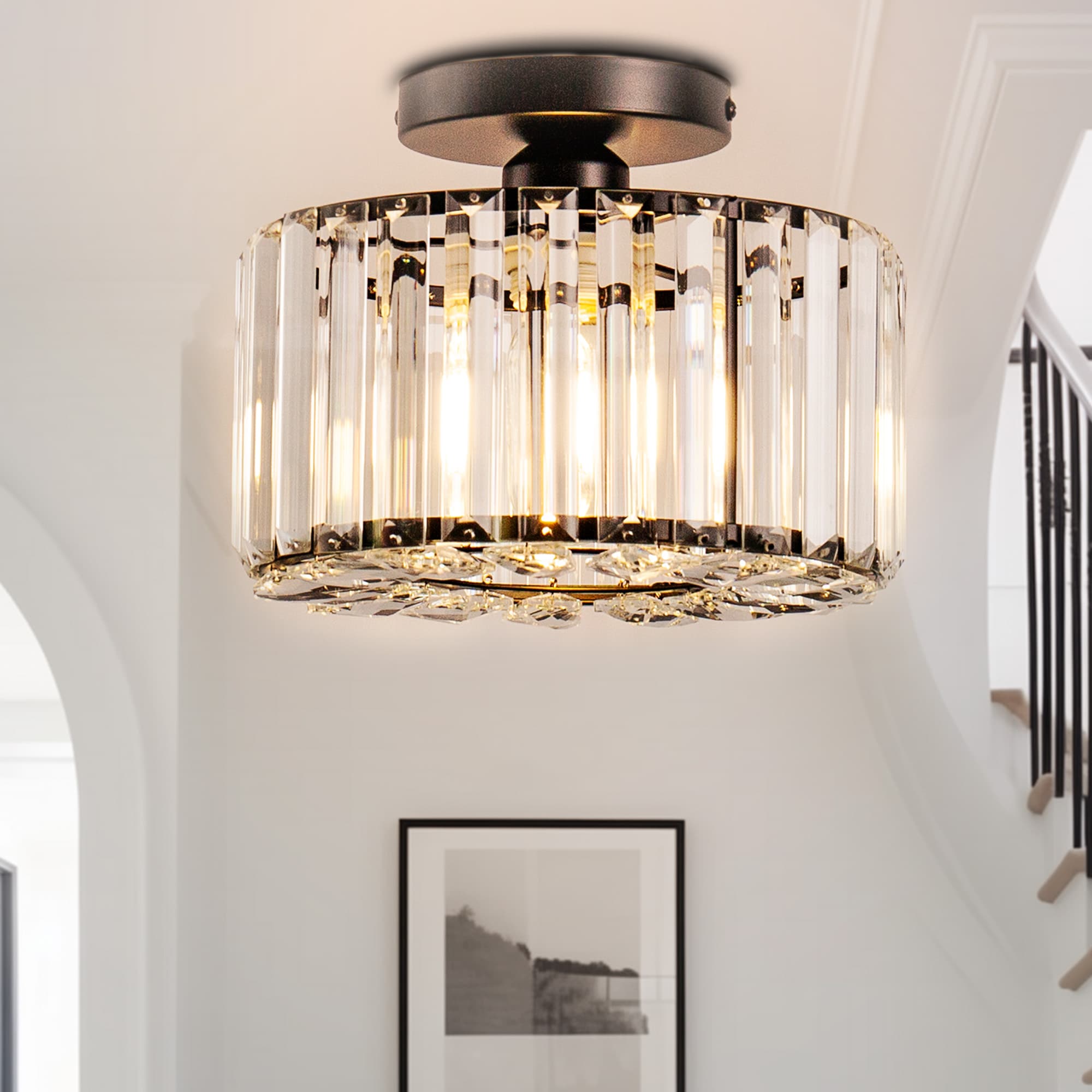 YANSUN LA-CX-BX07301ABL-11 1 -Light 9.8-in Matte Black Semi Flush Mount Light