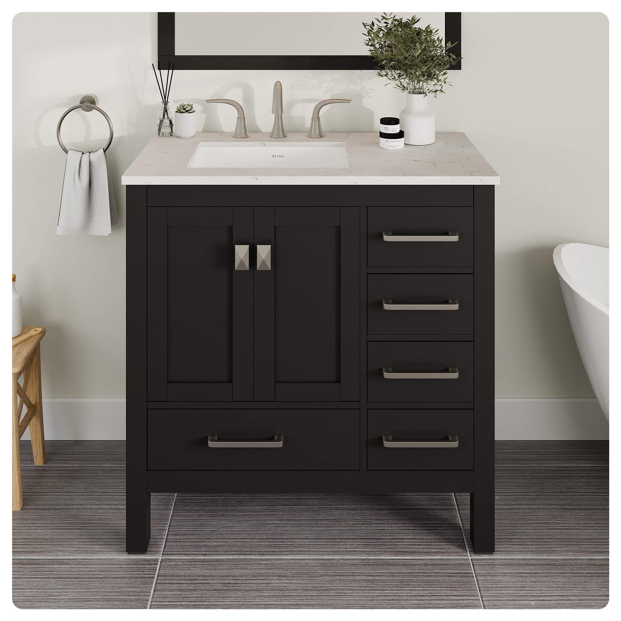 Eviva EVVN412-36ES Aberdeen 36-in Espresso Undermount Single sink Bathroom Vanity with White Quartz Top