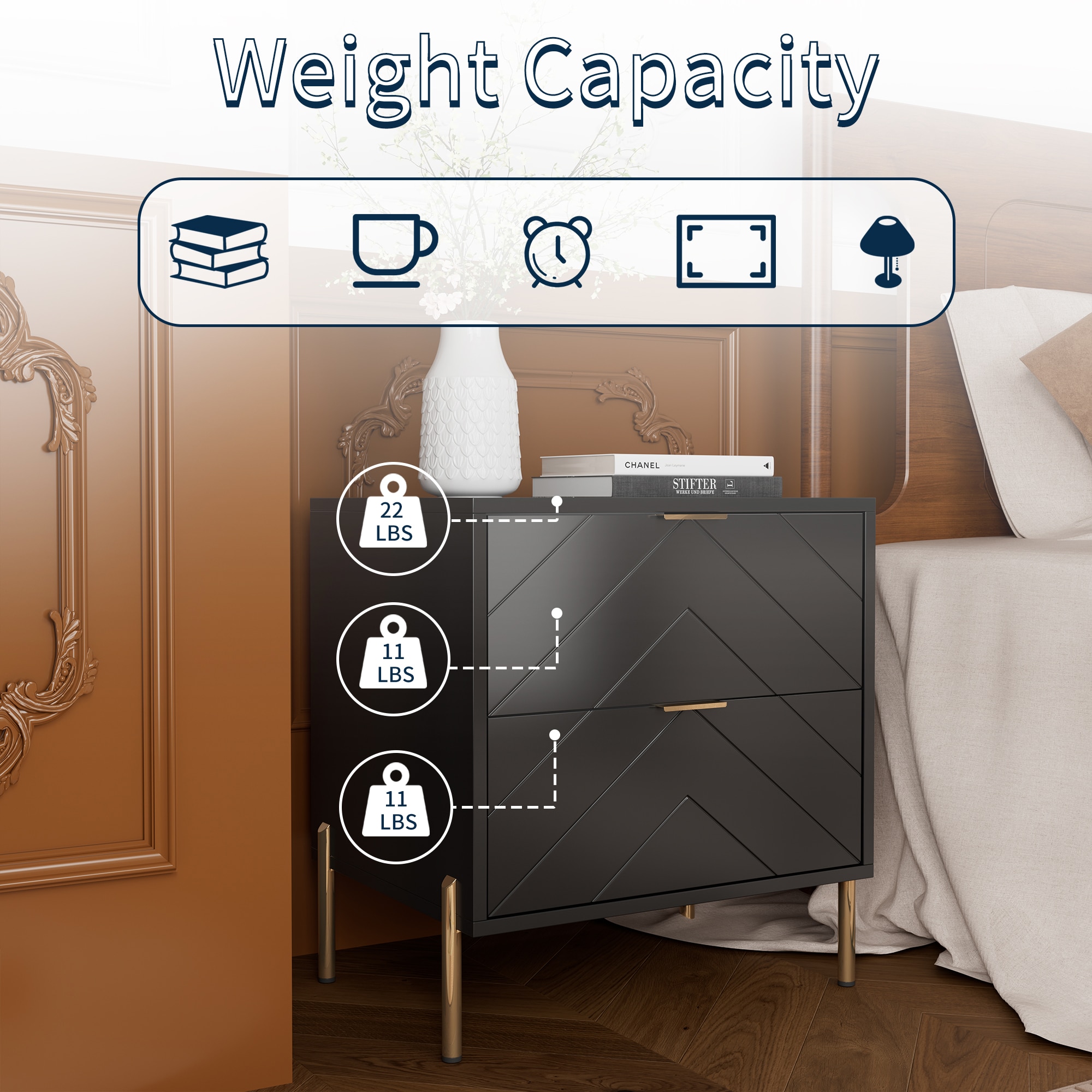 Clihome CL-CJ2C-BK nightstands - View #11
