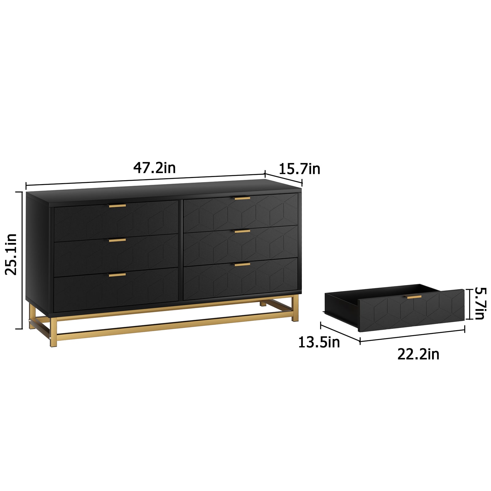 Garvee Black and Brass 6-Drawer Standard Dresser PHO-0X4AMQU2 at Lowes.com