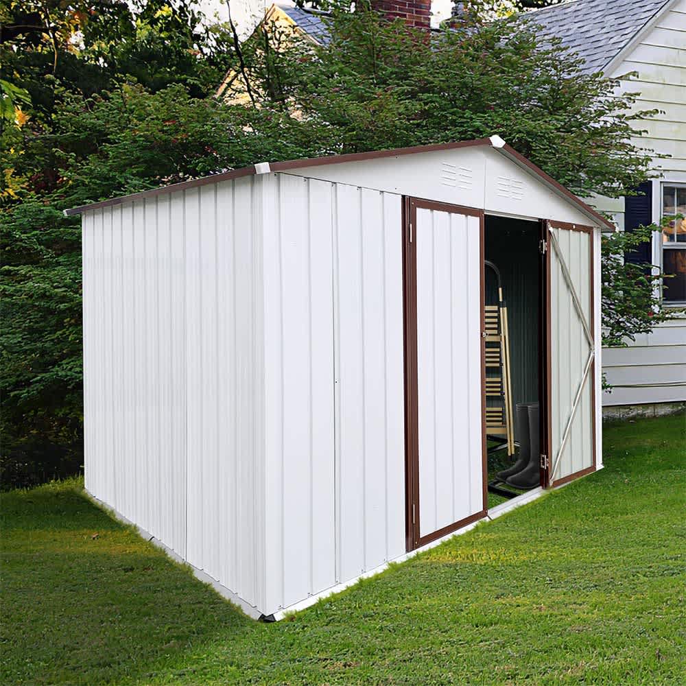 JUJABU SHED-7 Grey Metal Garden Sheds 6FTx8FT Outdoor Storage Sheds