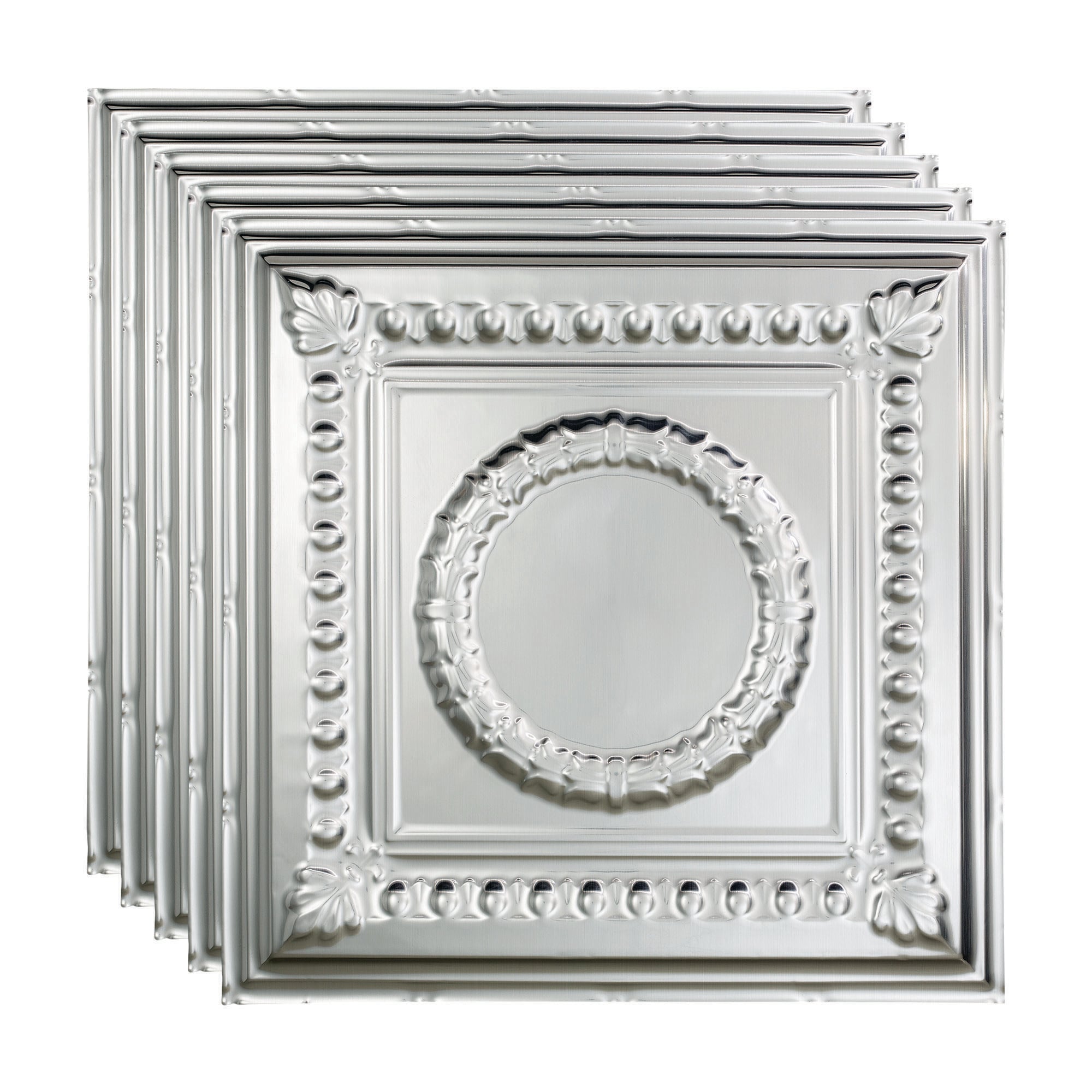 Fasade PL5708 2-ft x 2-ft Rosette Brushed Aluminum PVC Drop Ceiling Tile ( 5 -Pack, 20-Sq. Feet / Case )