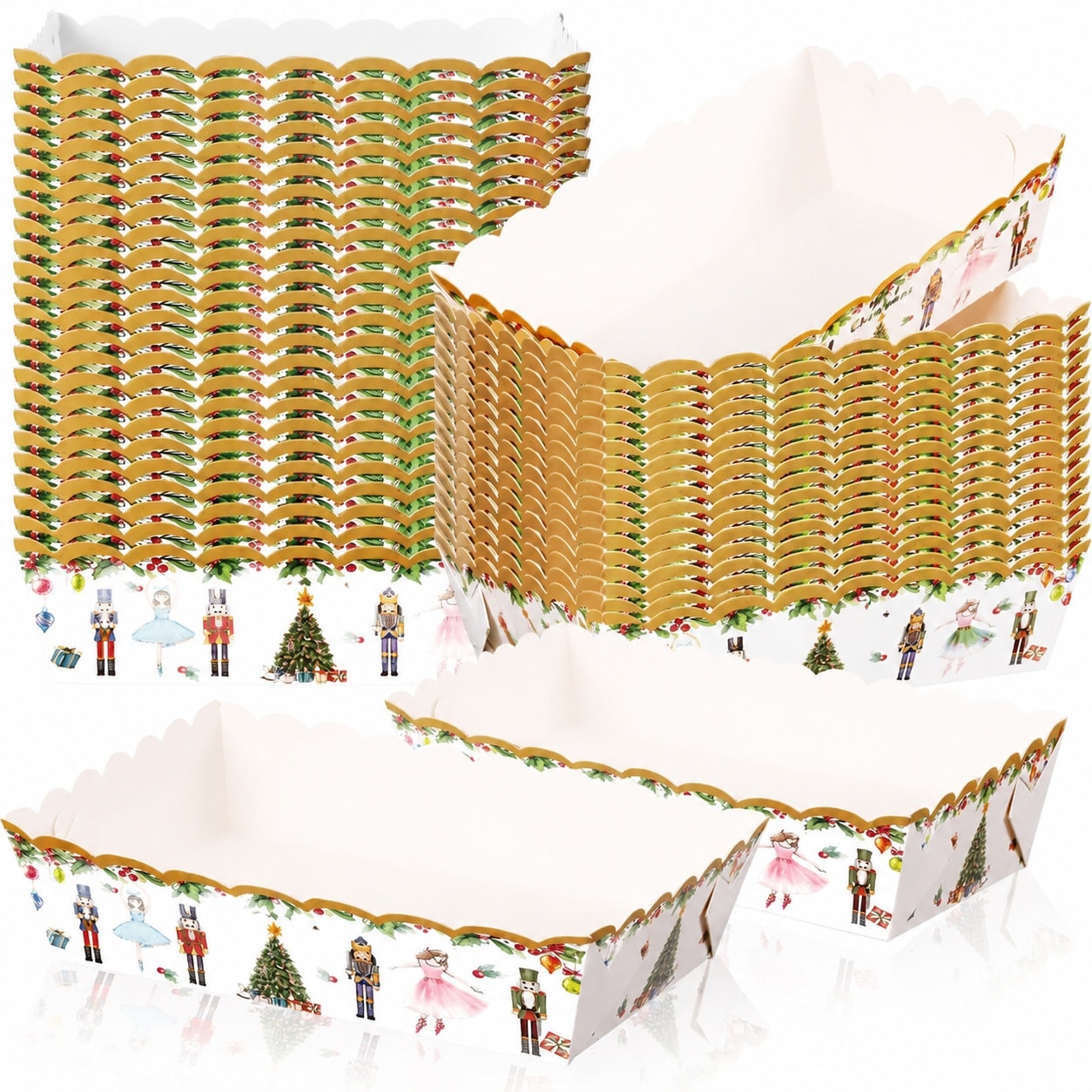 Aoibox  60 Pack Christmas Nutcracker Paper Food Trays 5 91 x 3 74 x 1 57 in Plaid Holiday Movie Snack Boats