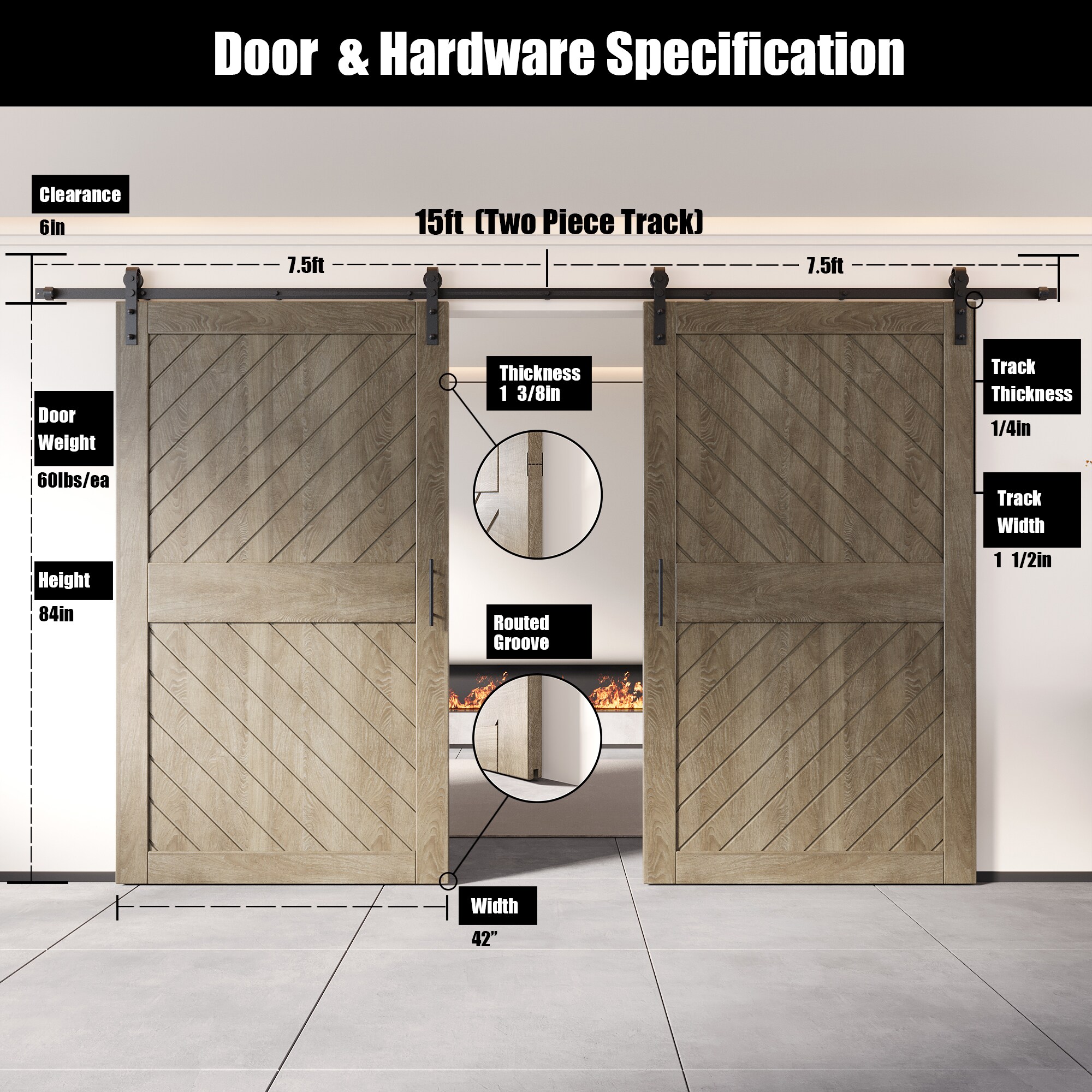 HOMACER YT2H180C-XT3-4284-GR Barn-Doors - View #2