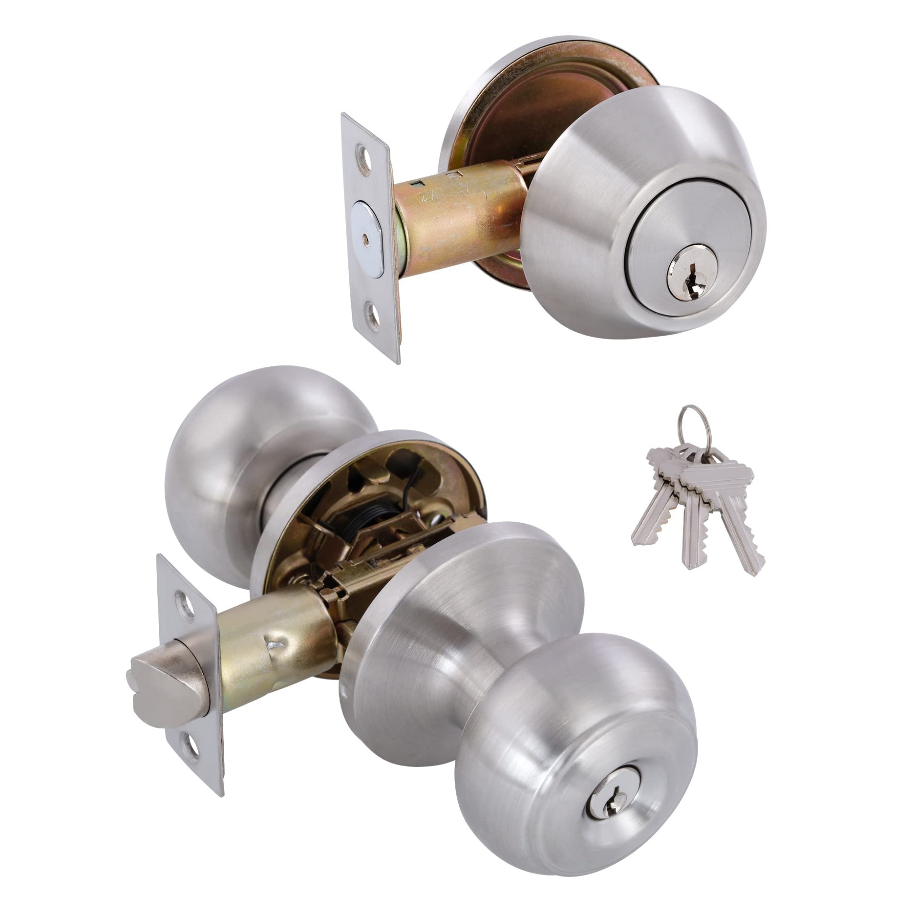 Anqtovp  1 Set Matte Black Round Entry Door Knob Combo Keyed Alike Single Cylinder Deadbolt Fits 1-3/8 to 1-3/4 in Doors ANSI Grade 3