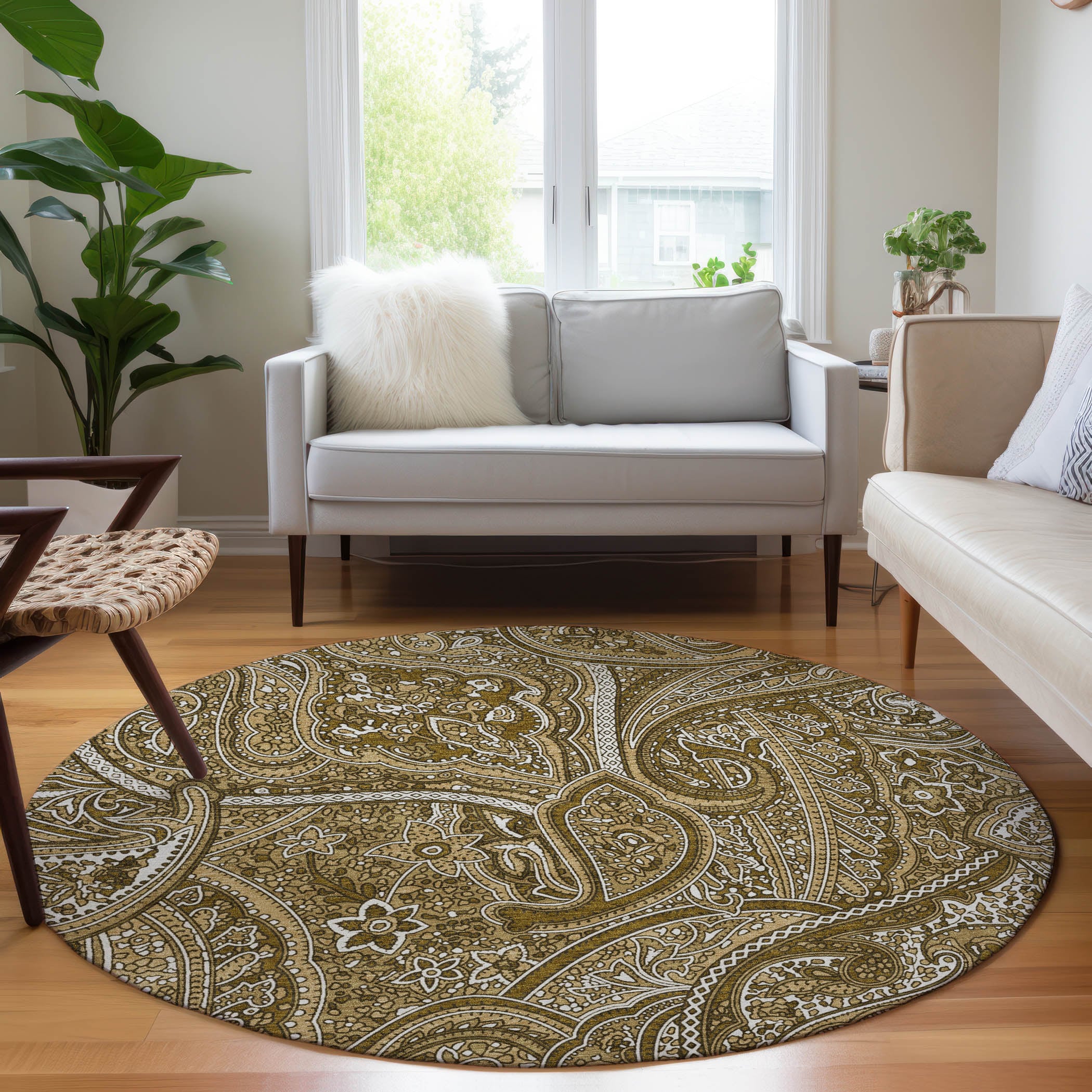 Addison Rugs ACN623BR8RO Chantille ACN623BR 8 x 8 (ft) Polyester Brown Round Indoor/Outdoor Geometric Machine washable Area rug