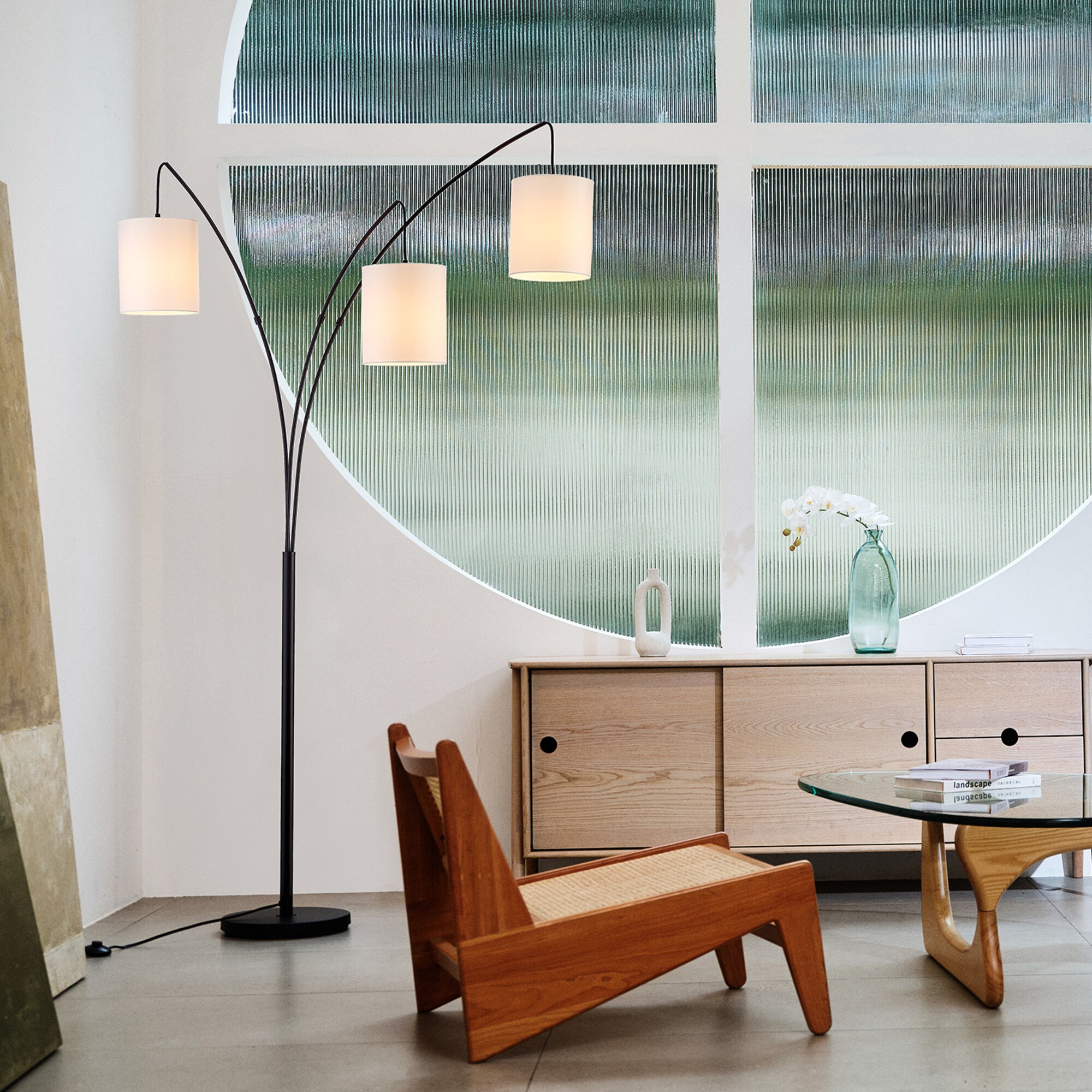 Globe Electric 91003506 79-in Matte Black Shaded floor lamp Floor Lamp with Linen Shade