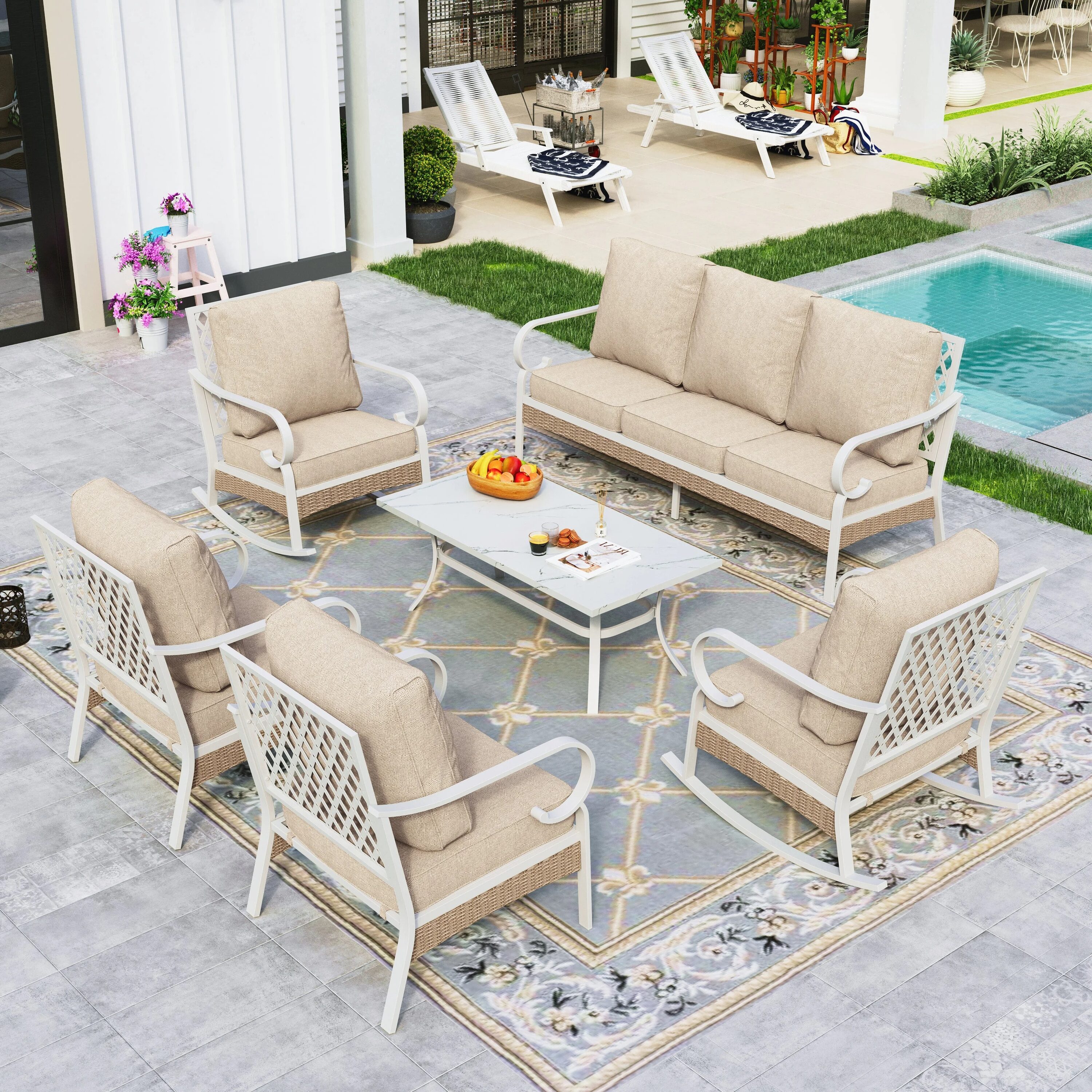 Sunshine Valley CP002-05-7-BE 6 -Piece Wicker Patio Sofa Conversation Set with Tan CUSHION PRO Cushions
