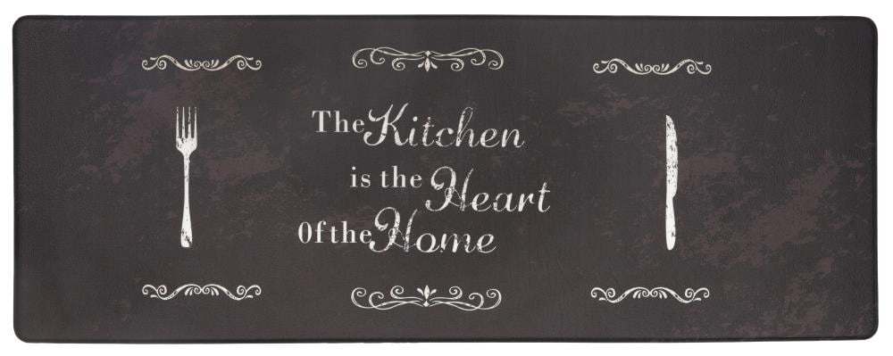 Black PVC Anti-Fatigue Kitchen Mat with Heartfelt Message