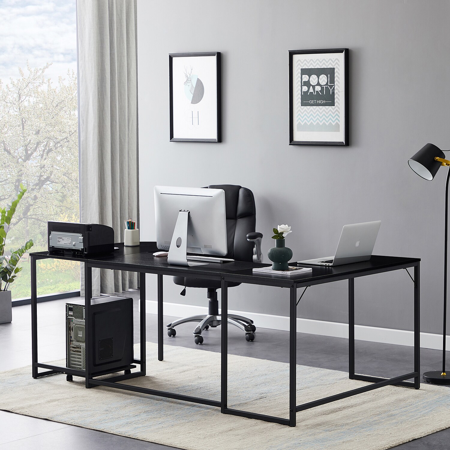 SINOFURN 78.7-in Black Rustic U-shaped Desk in the Desks department at ...