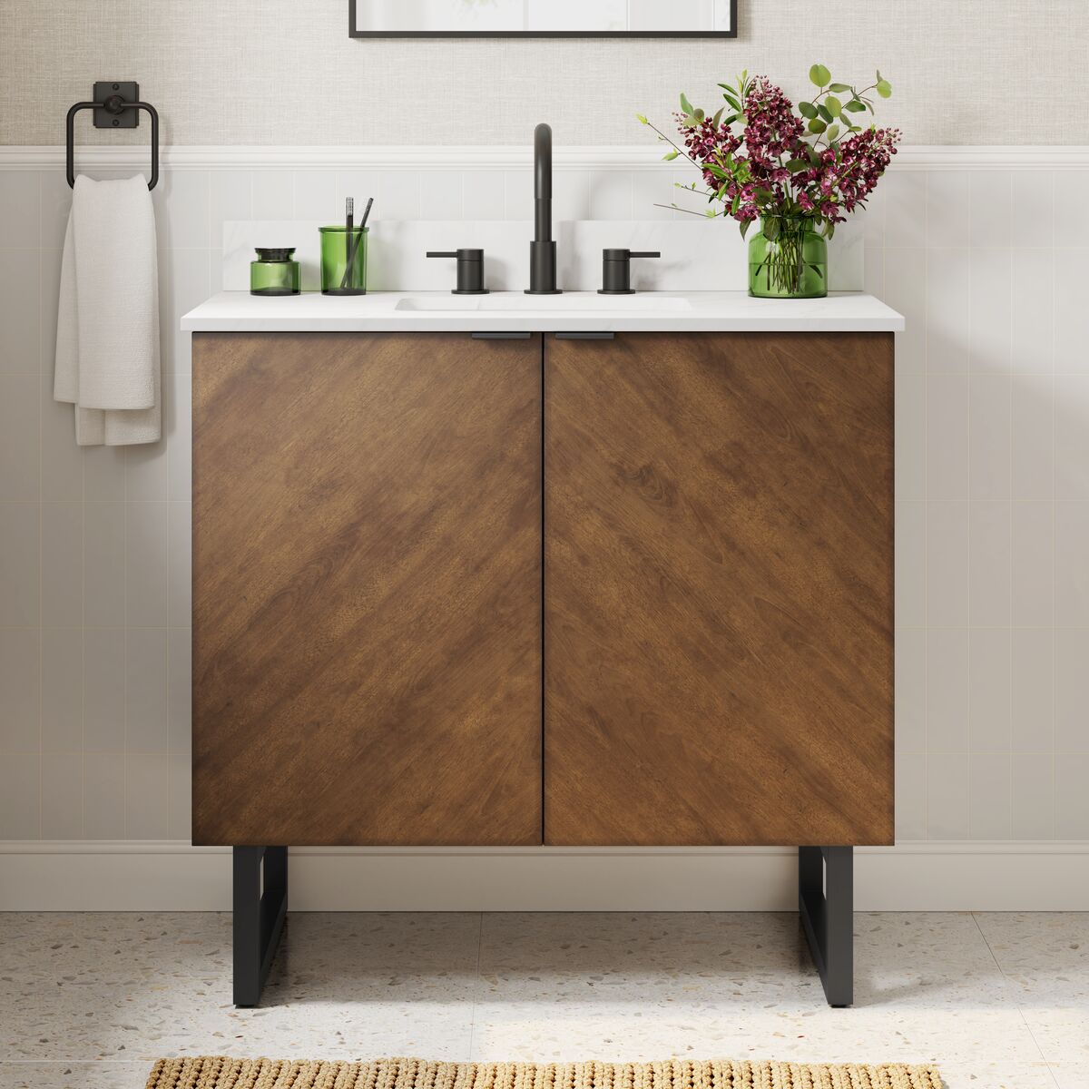 allen + roth LWSE36VBR Destin 36-in Brown Undermount Single sink Bathroom Vanity with White Engineered stone Top