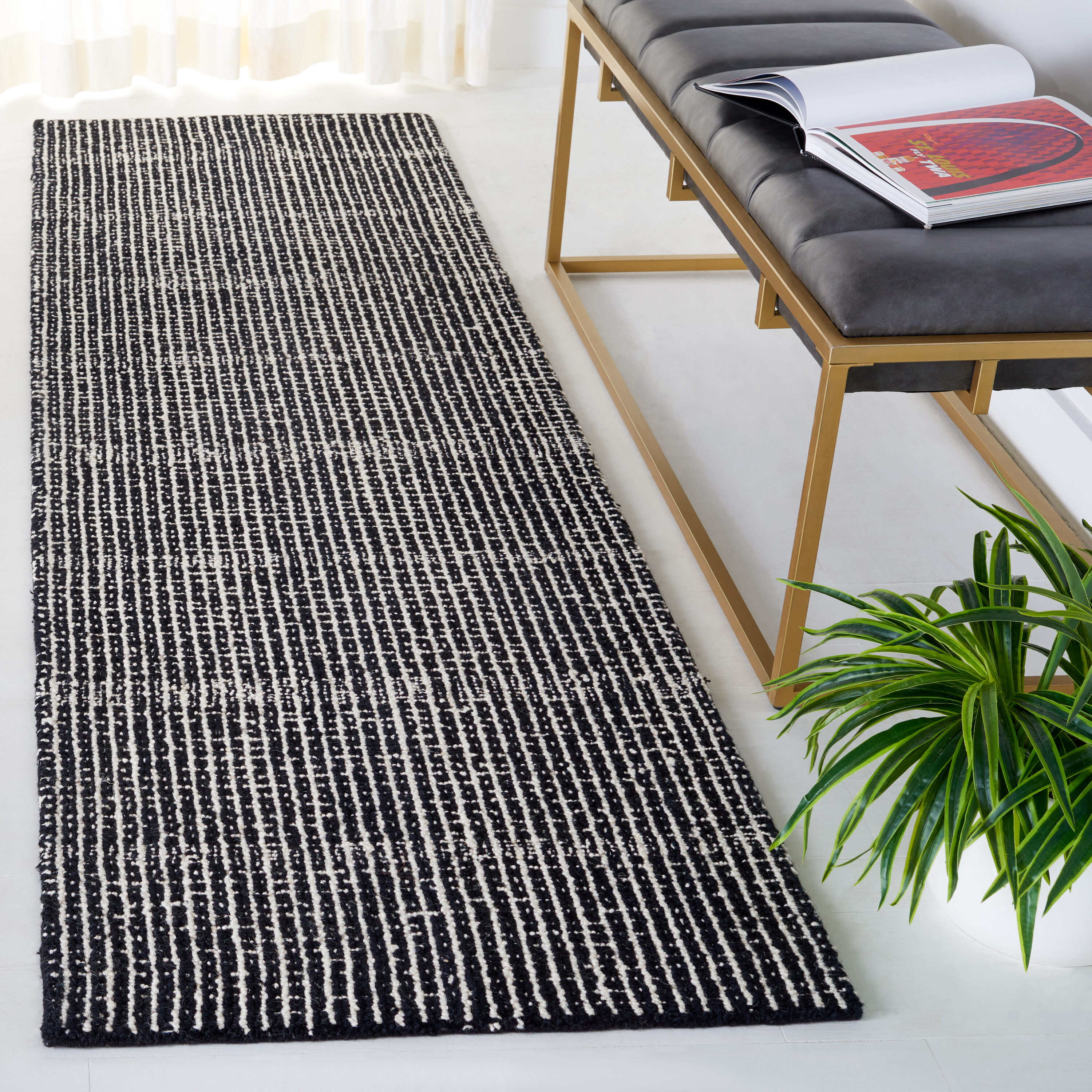 Abstract 482Z Black Ivory 2 x 10 Rectangular Runner rug