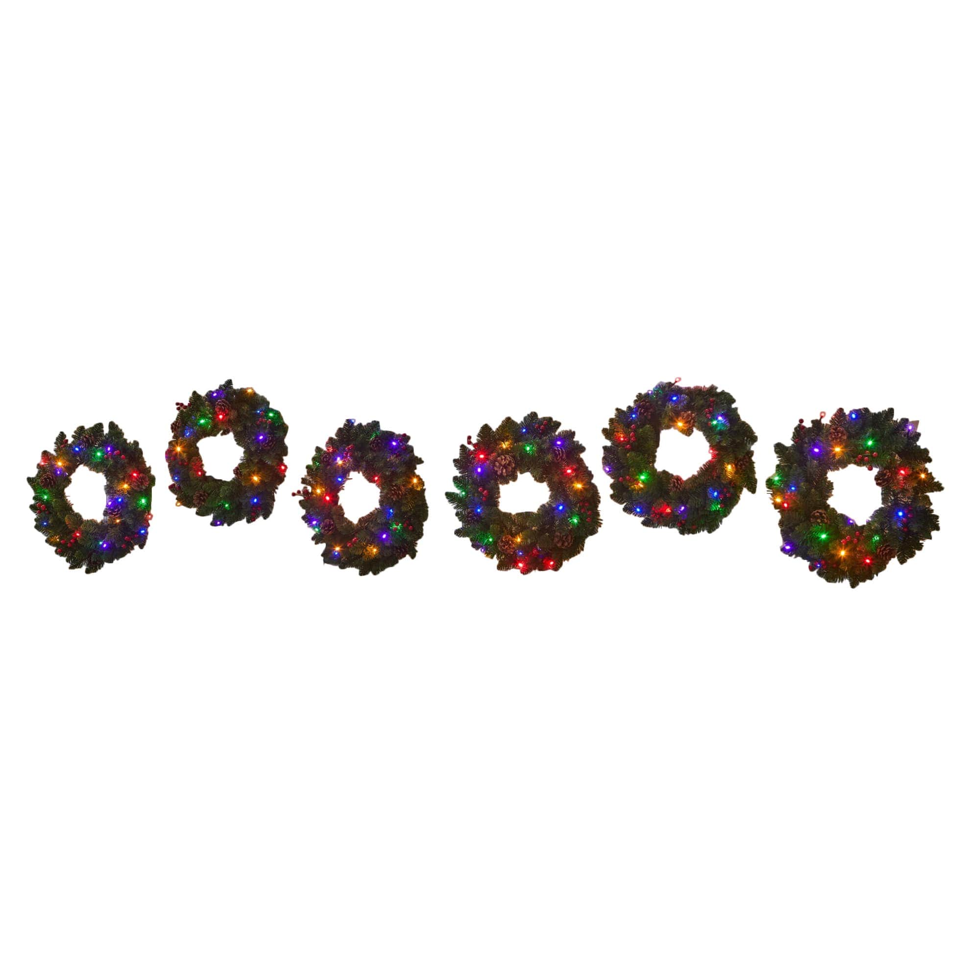 BrylaneHome 196696895096 18-in Pre-Lit Arrow-Tip Wreaths (Set of 6)
