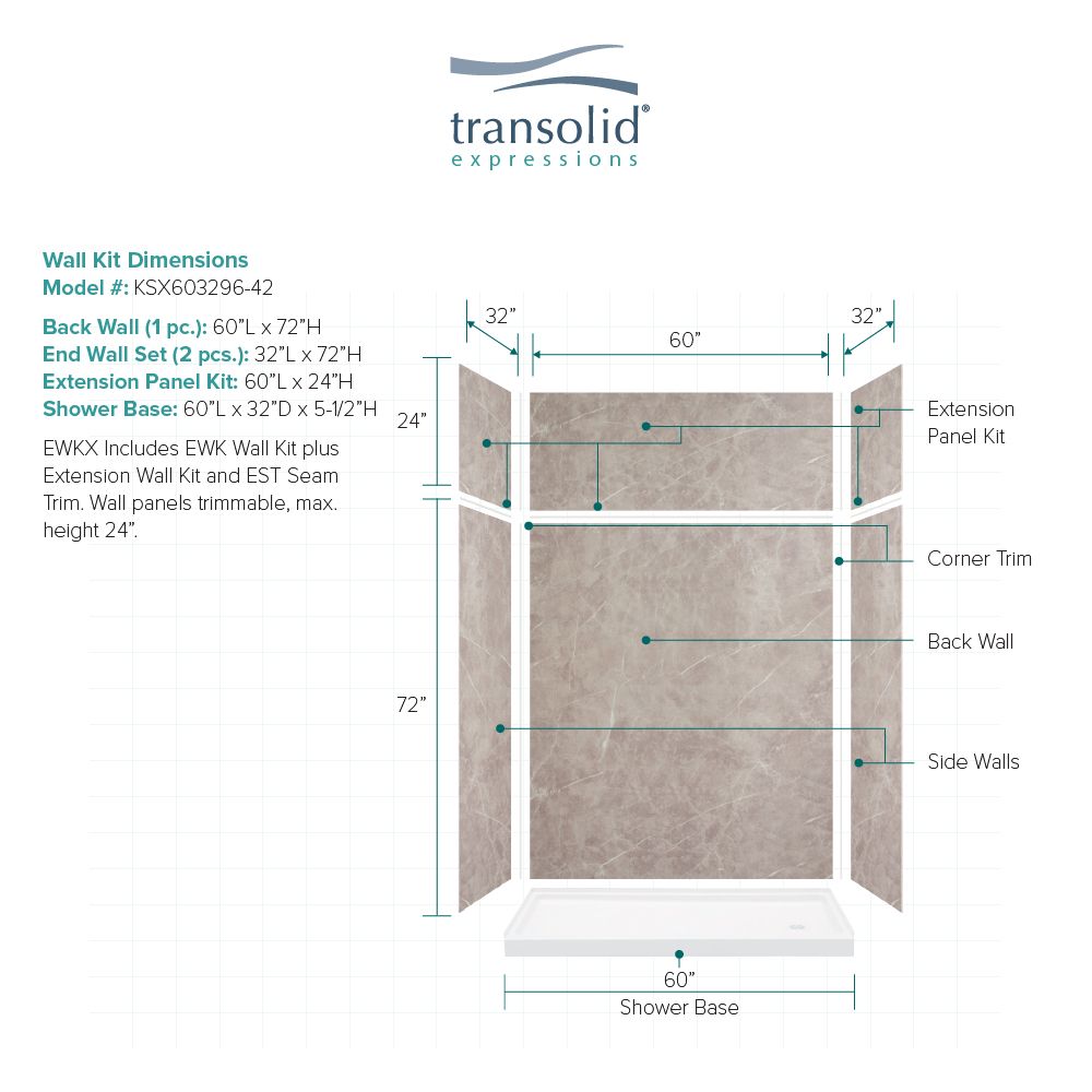 Transolid KSX603296-5475SC-42 Alcove-Shower-Kit - View #4