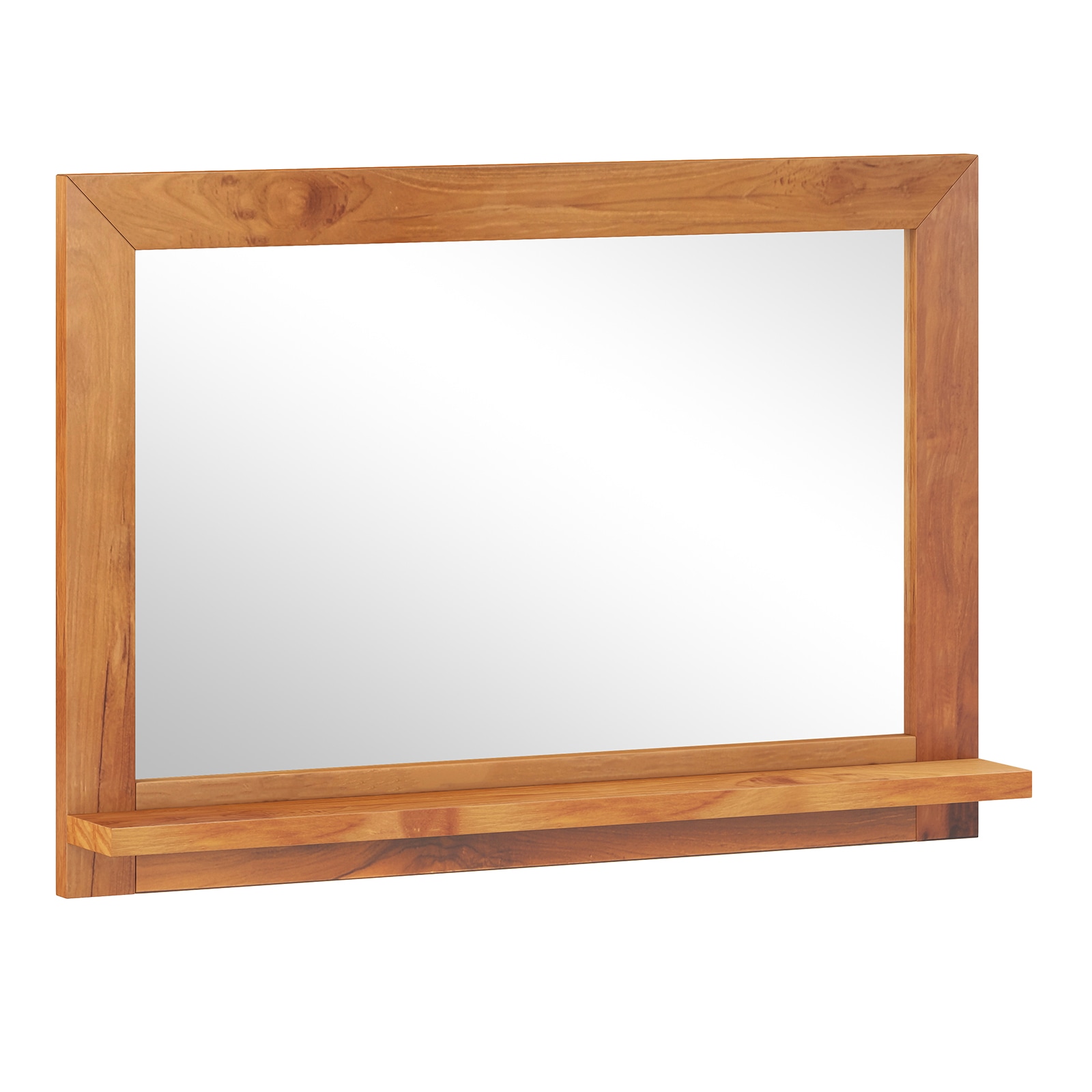 Poinic CWG12382 Bathroom Mirror with Shelf 27.5-in W x 20-in H Rectangle Brown Framed Wall Mirror