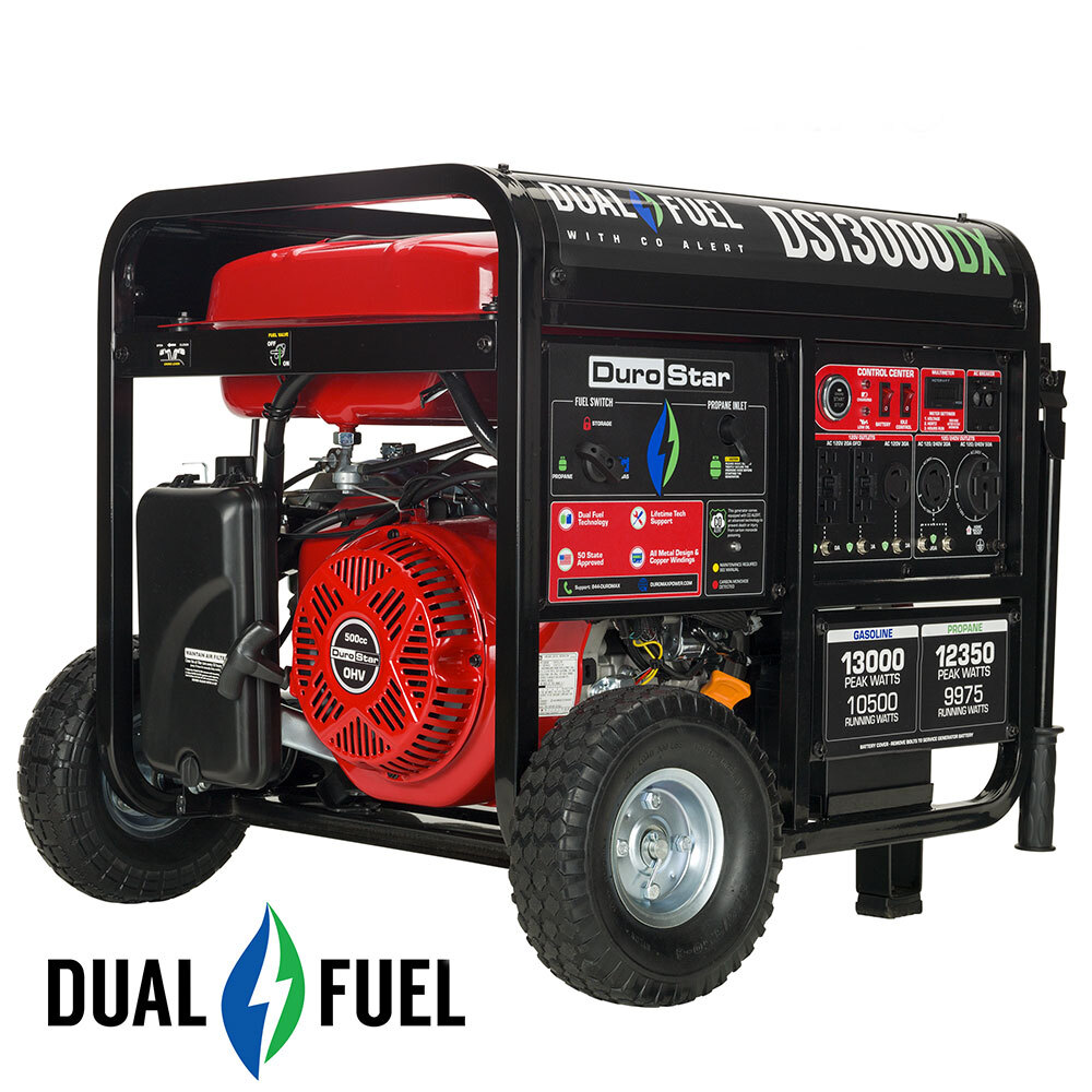 DuroStar DS13000DX 500cc Electric Start Home Power Back Up 13000 / 10500 -Watt Dual fuel Portable Generator