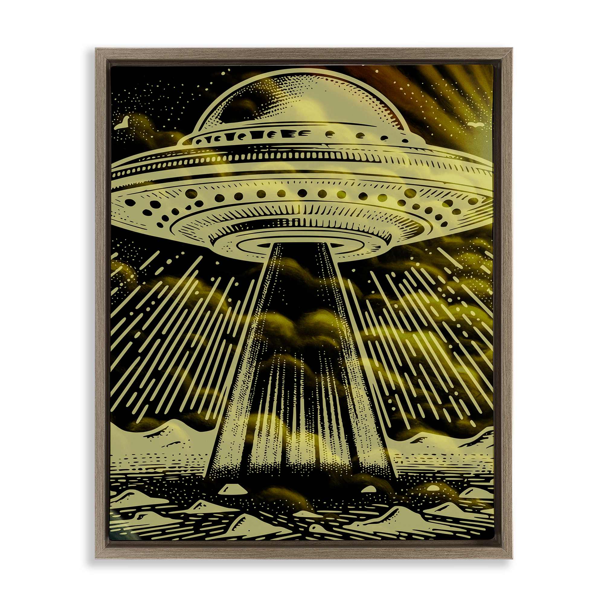 Stupell Industries BS-100-FFE-16X20 Mysterious Alien UFO Floating Frame design by Jesse Keith