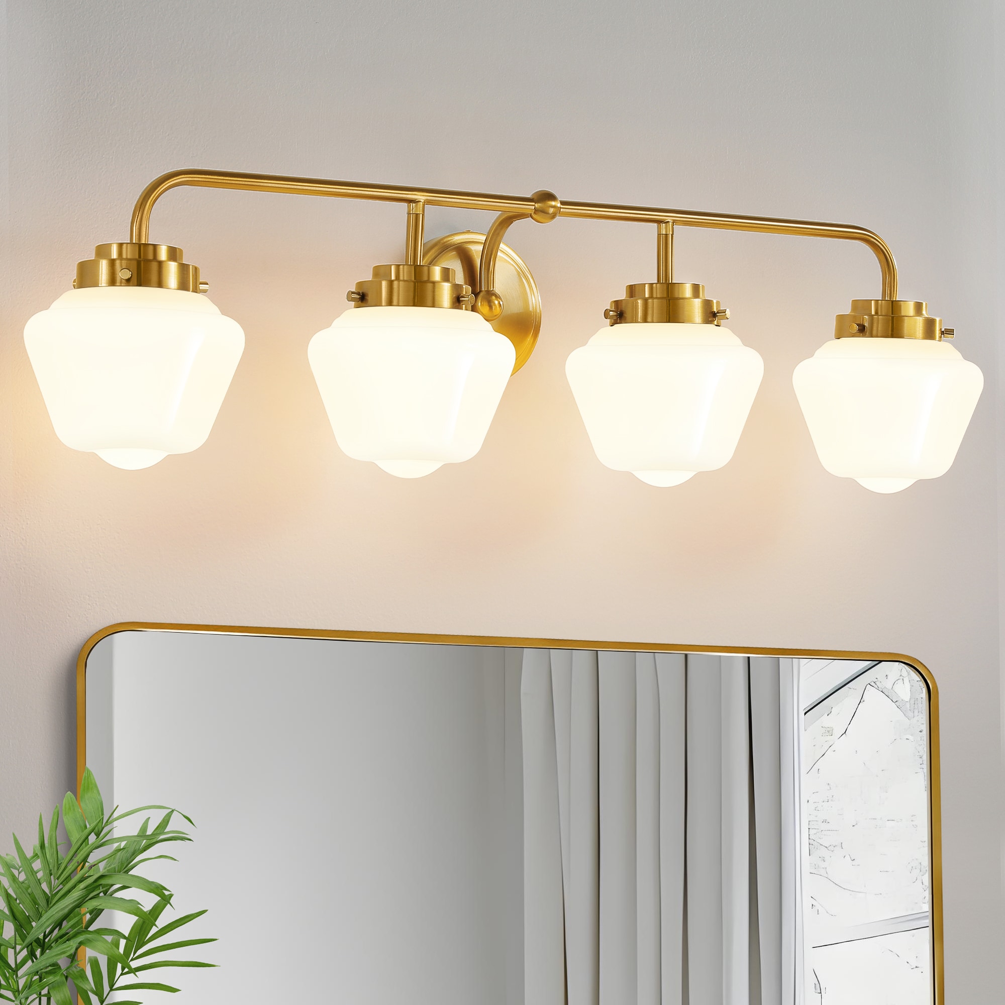 KAISITE 8208ML-04GD-US 31-in 4 Light Dimmable Wall Sconce Gold Vanity Light With Globe Glass Shade For Bathroom Light Fixtures Over Mirror