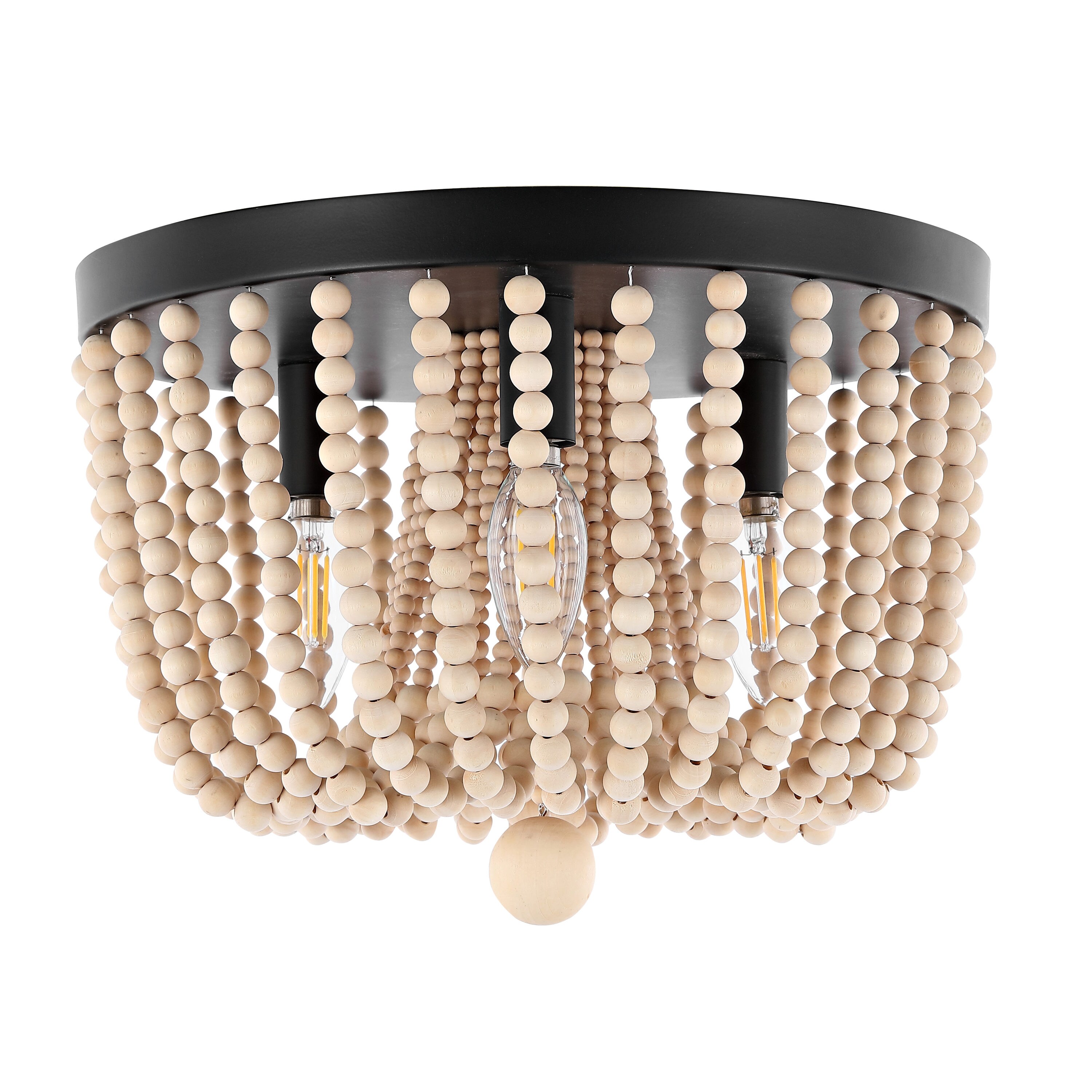 Bronze Bohemian Iron and Wood Bead LED Flush Mount Light