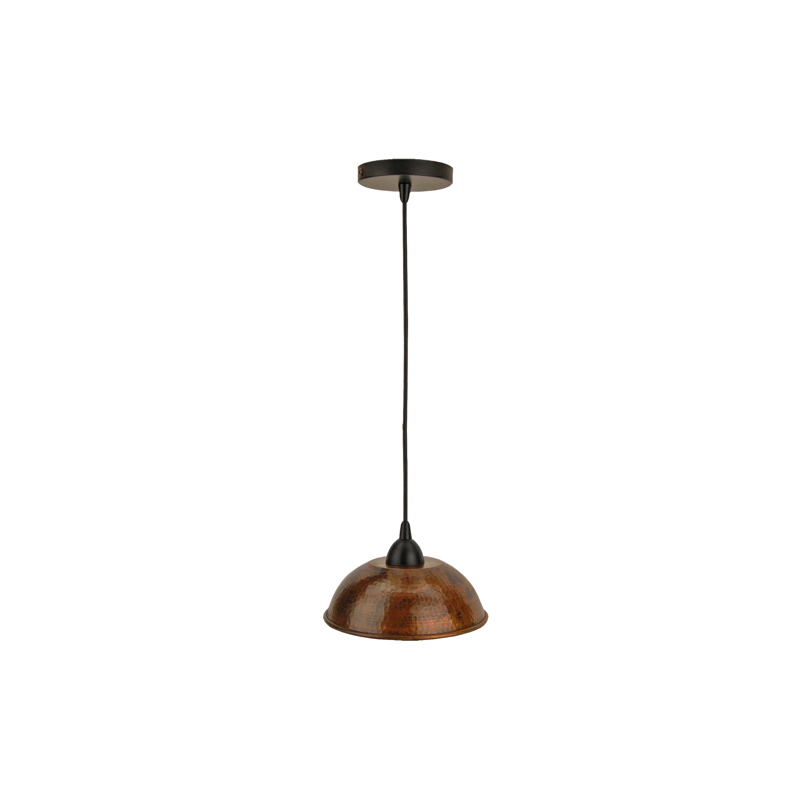 Elegant Hand Hammered 8.5" Copper Dome Pendant Light in Matte Black