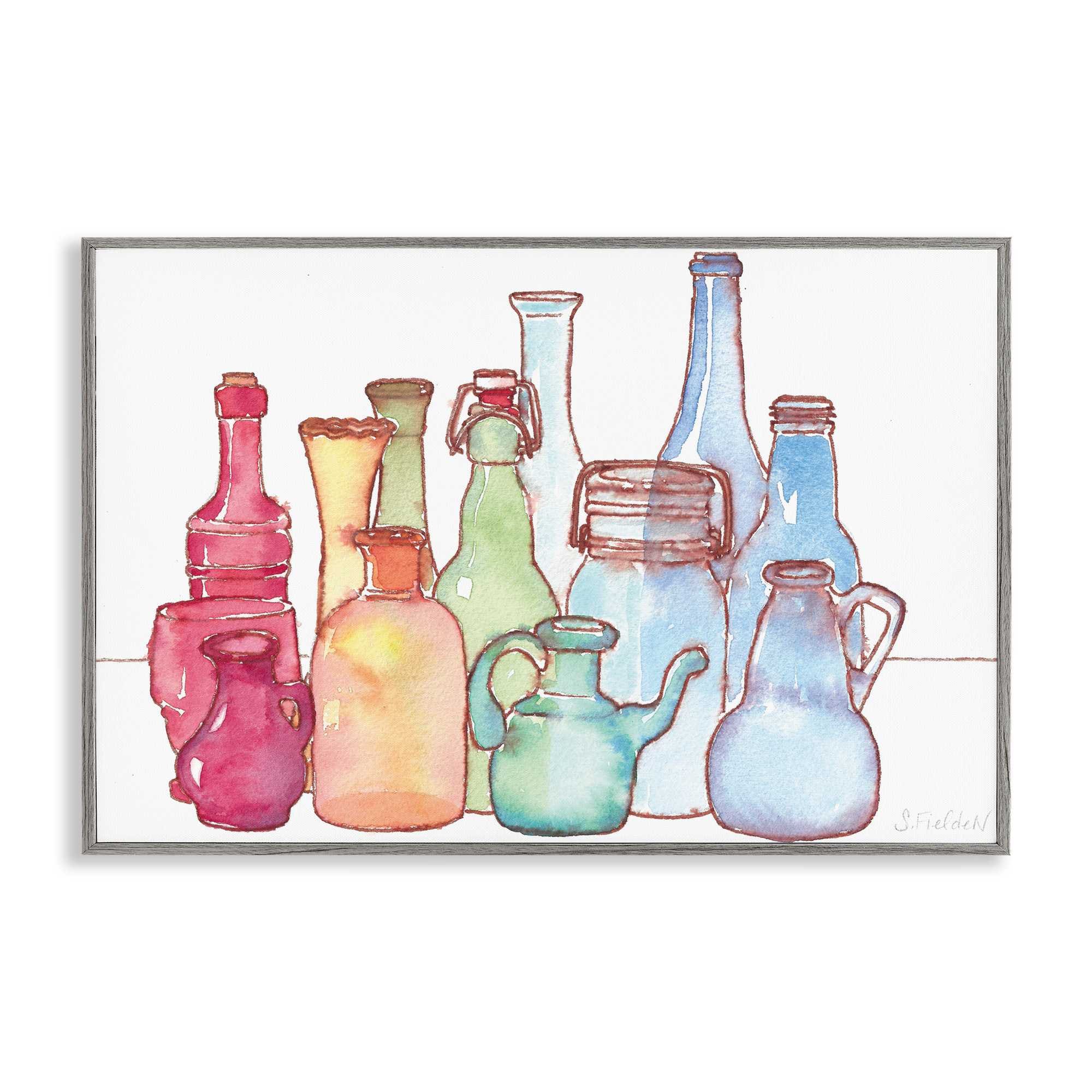 Stupell Industries BS-579-GFF-12X18 Colorful Vases Collection Framed Giclee design by Stephanie Fielden