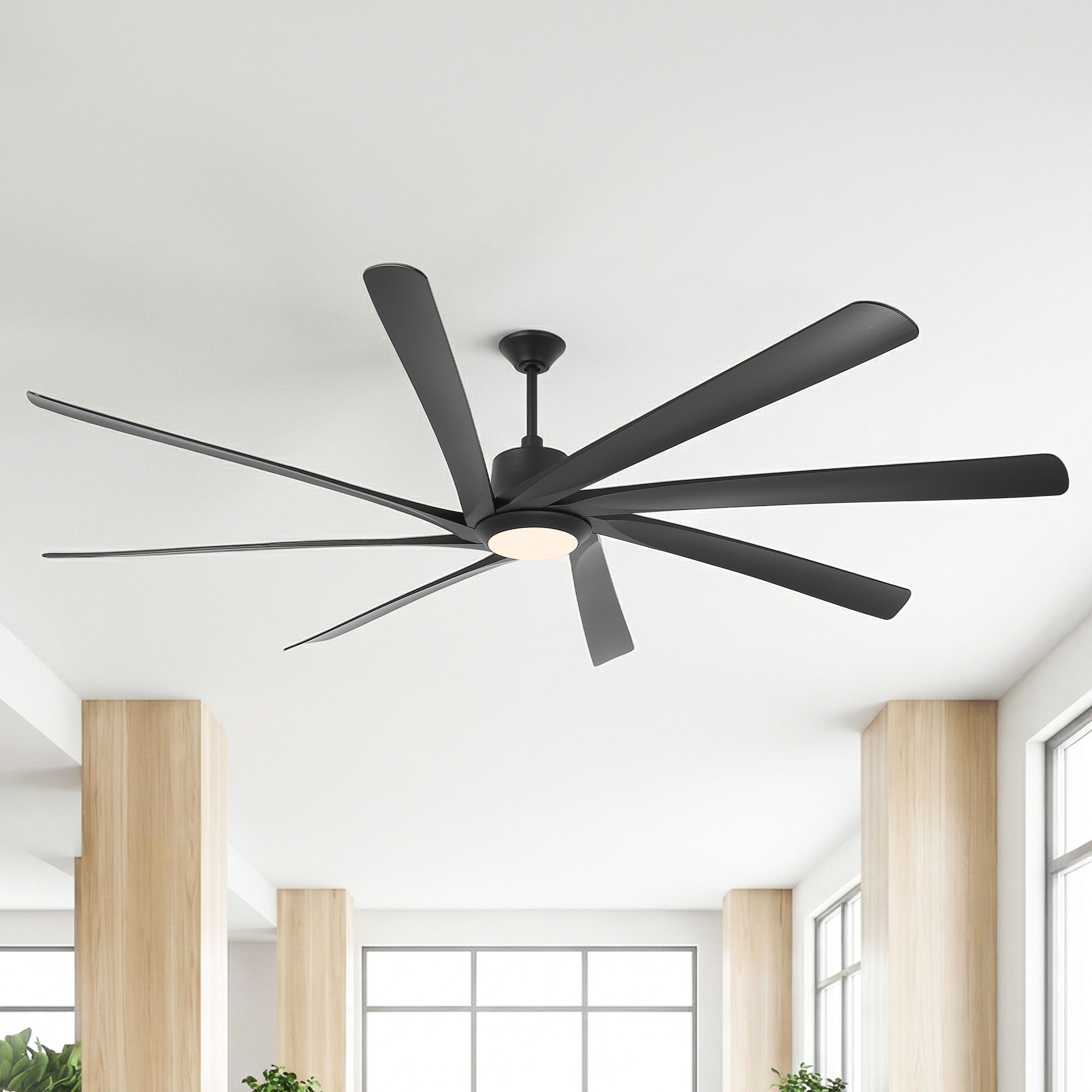 Parrot Uncle Industrial HVLS 100-in Black LED Ceiling Fan With Light and Remote Control Included Sansujyuku sansujyuku.com