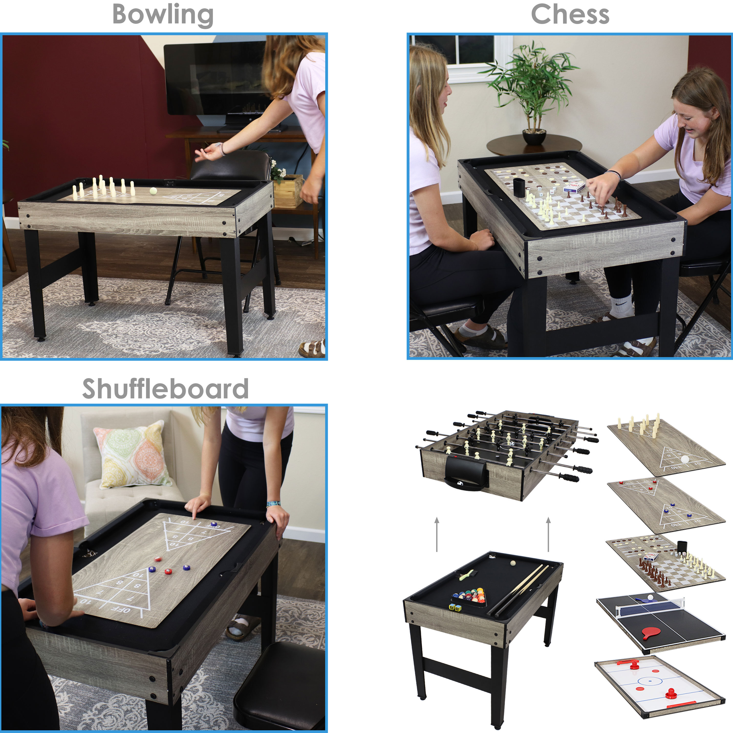 Classic Wood Stain 10-in-1 Multi-Game Table with Foosball and Billiards