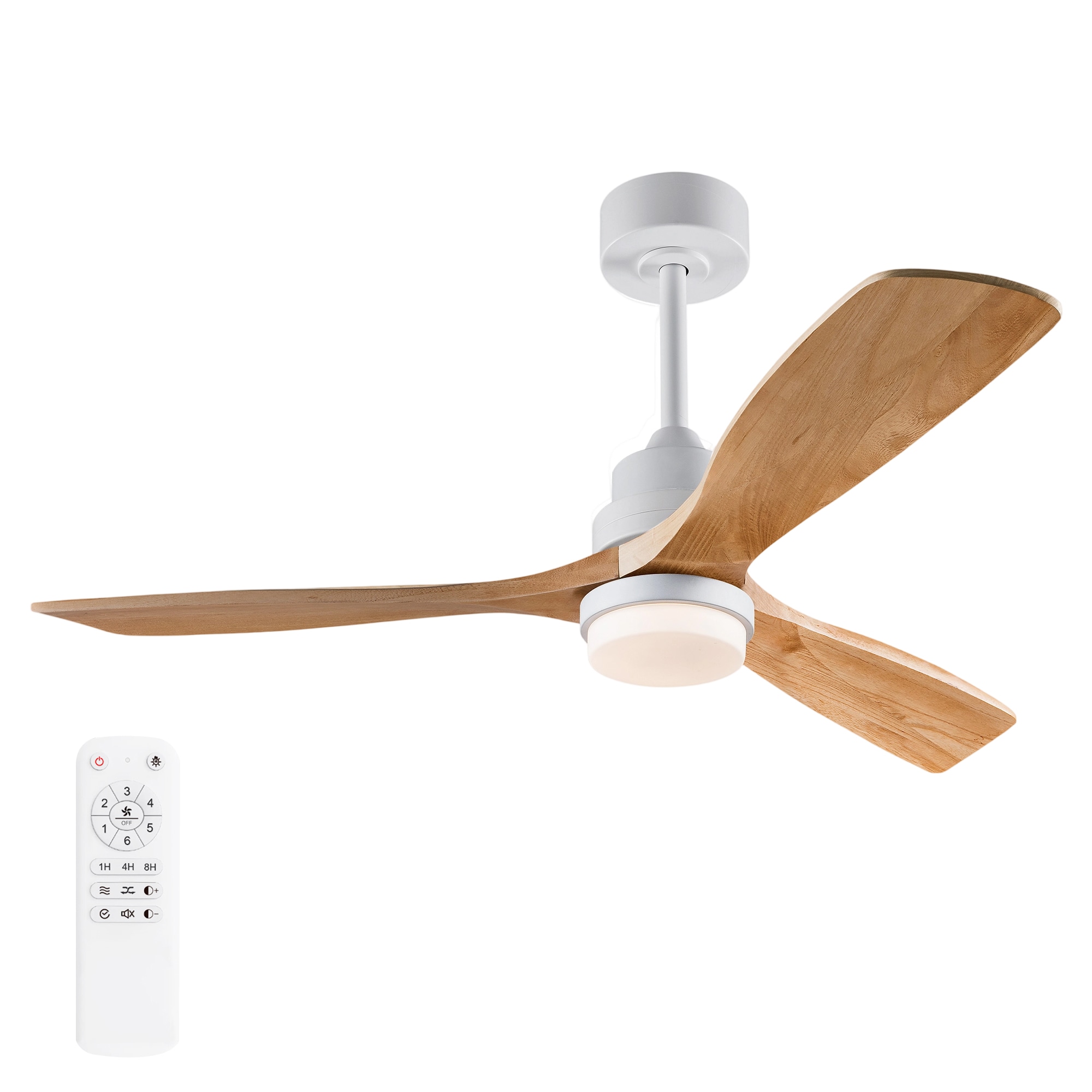 Shinevoy 52 in. Indoor White Downrod-Mount Ceiling Fan with Light Quiet Reversible Fan with Natural Wood Blade for Patio Office
