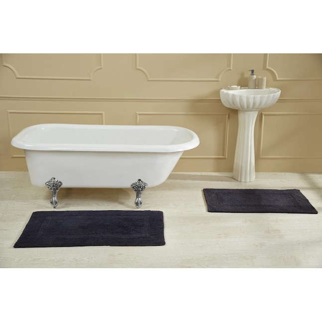Better Trends Racine Stone Wash Bath Rug 21-in x 34-in Navy Cotton Bath Rug  in the Bathroom Rugs & Mats department at