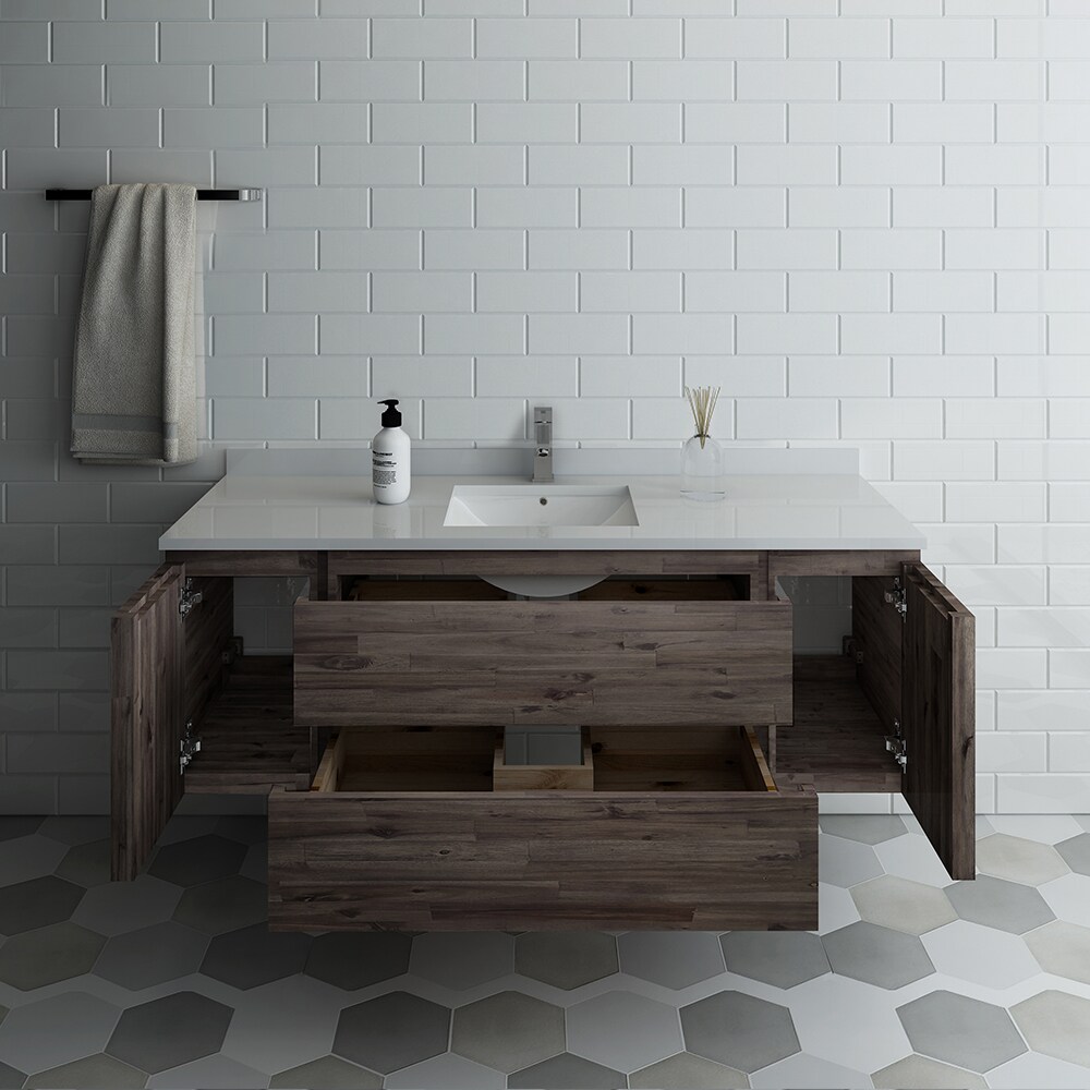 Formosa 60'' Brown Wall-Mount Vanity with Quartz Top