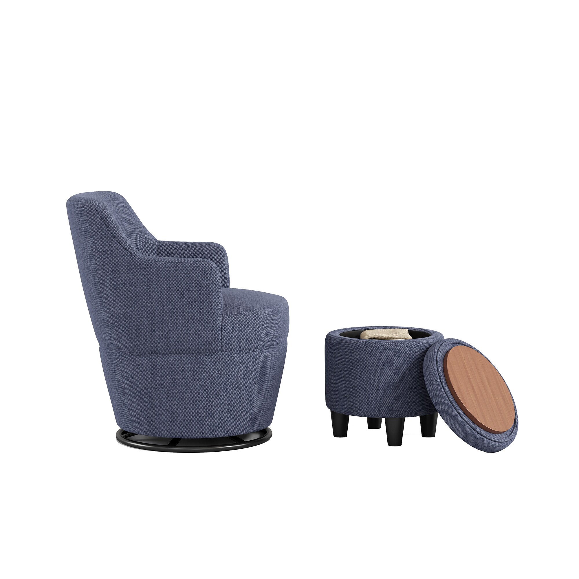 Bybafun YA6100133 Modern Blue Linen Swivel Accent Chair