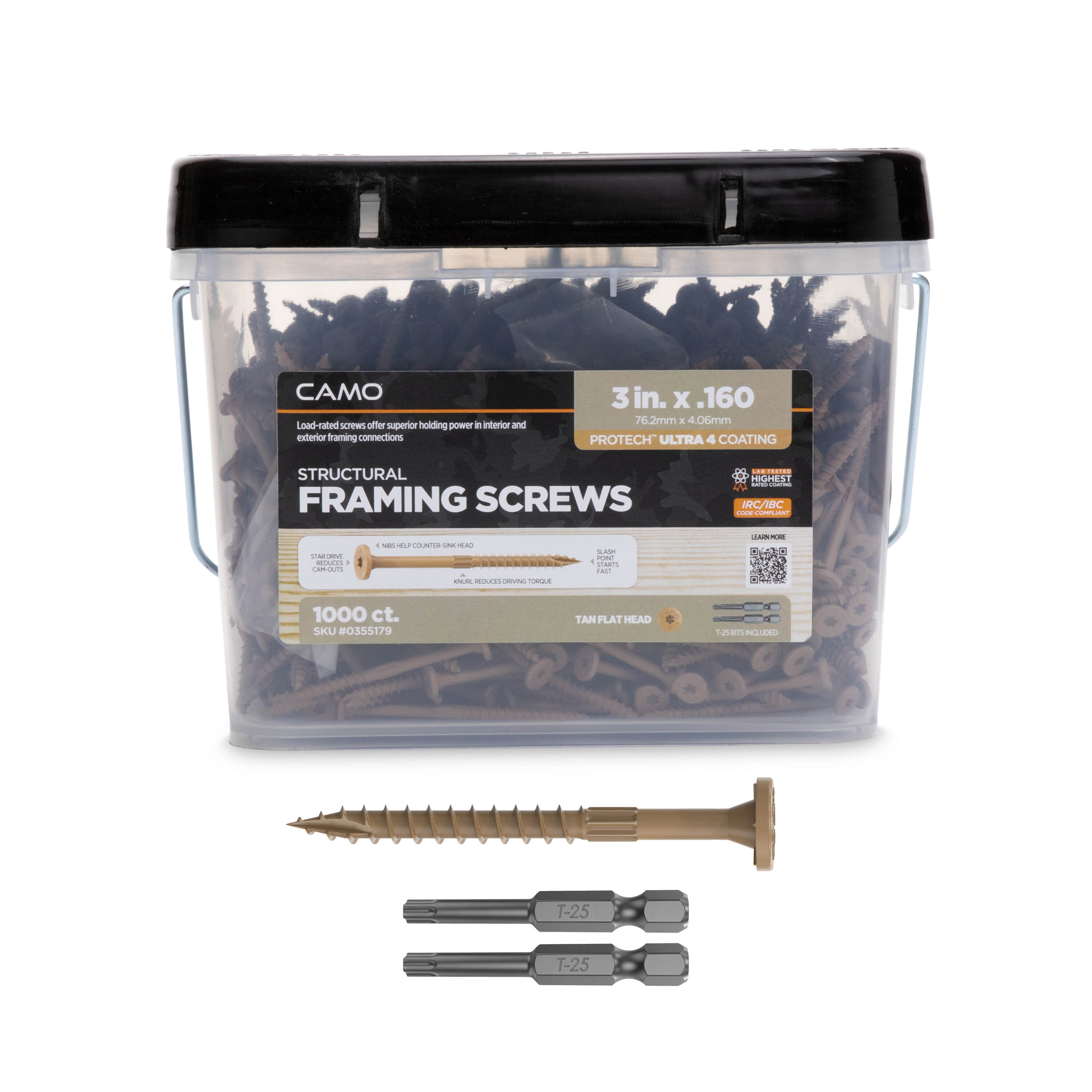 CAMO 0355179 #8 x 3-in Tan Framing Polymer Flat -Head Exterior Structural wood screws 1000 -Pack