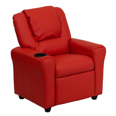 Red Vinyl Upholstered Kids Accent Chair, Childrens Leather Recliner Chairs