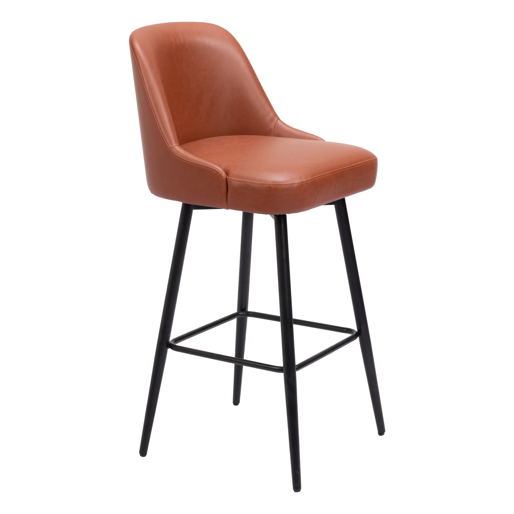 ZUO 109974 Brown 30.3-in H Bar height (28-in to 33-in) Bucket Seat Upholstered Swivel Wood Back Bar Stool Back