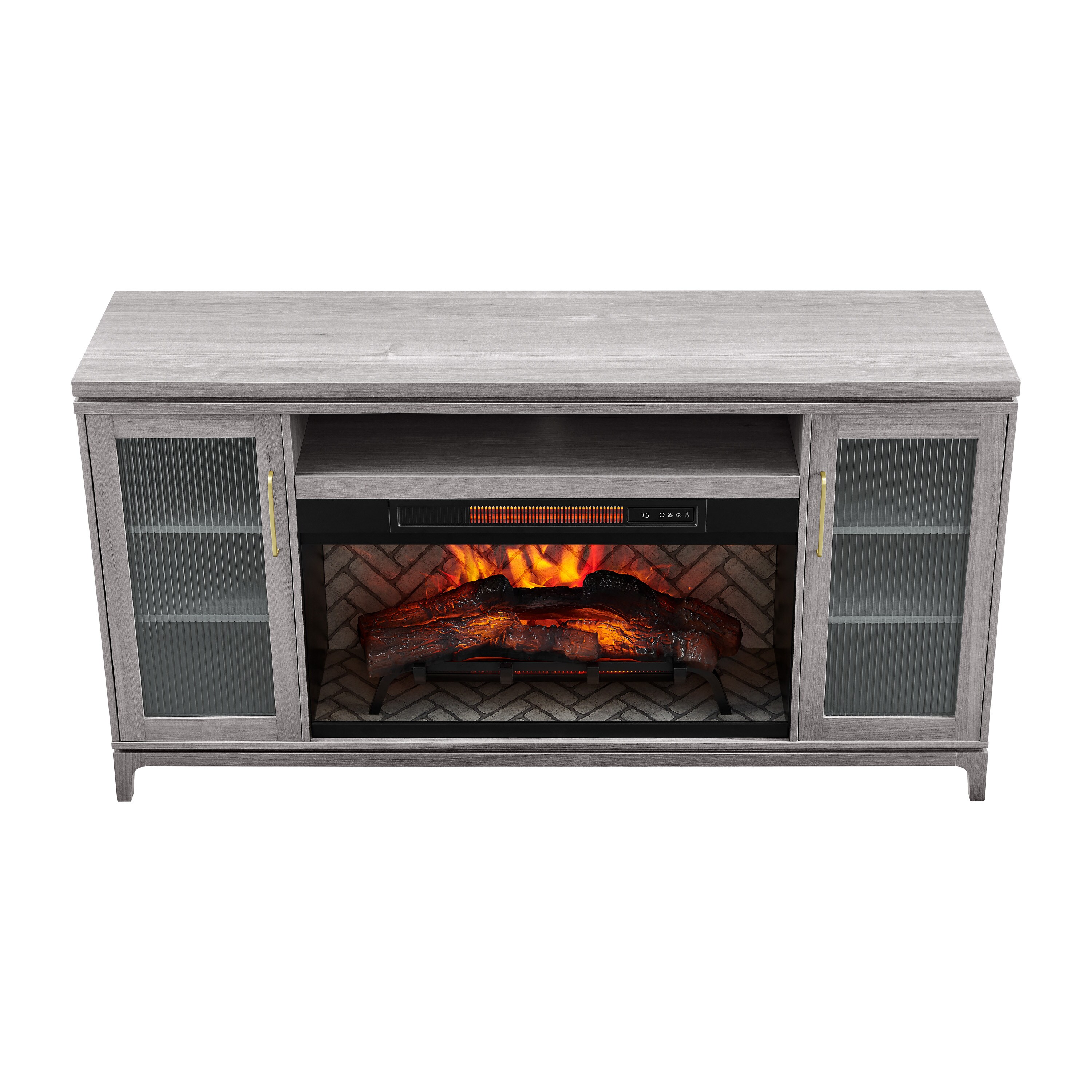 Allen Roth 66 In W Mushroom Oak Infrared Quartz Electric Fireplace At   49275676 