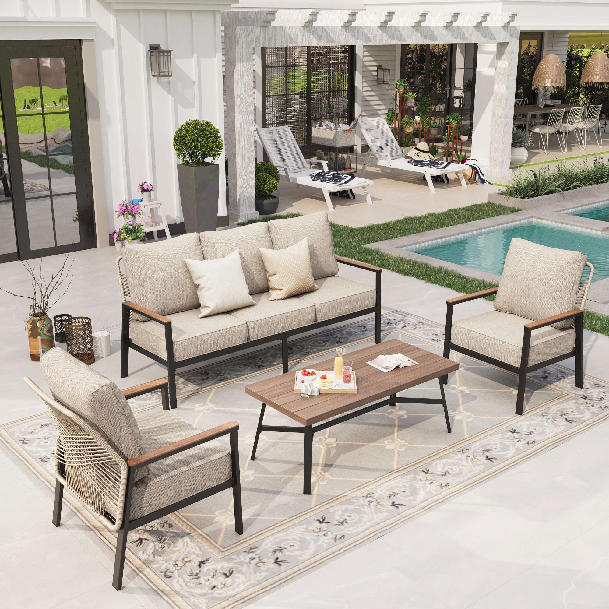 Sunshine Valley CR009-2-5 Patio Conversation Sets 4 -Piece Patio Sofa Conversation Set with Tan CUSHION PRO Cushions
