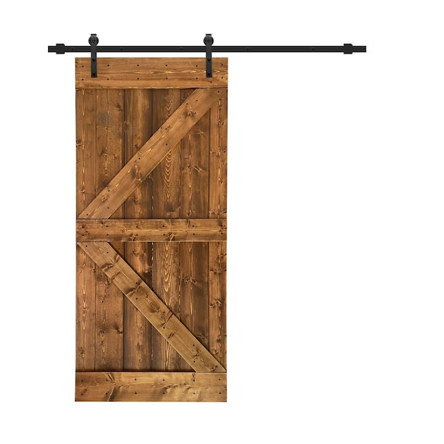 CALHOME 36-in x 84-in Walnut 2-panel Solid Core Stained Pine Wood Single Barn  Door (Hardware Included) in the Barn Doors department at Lowes.com