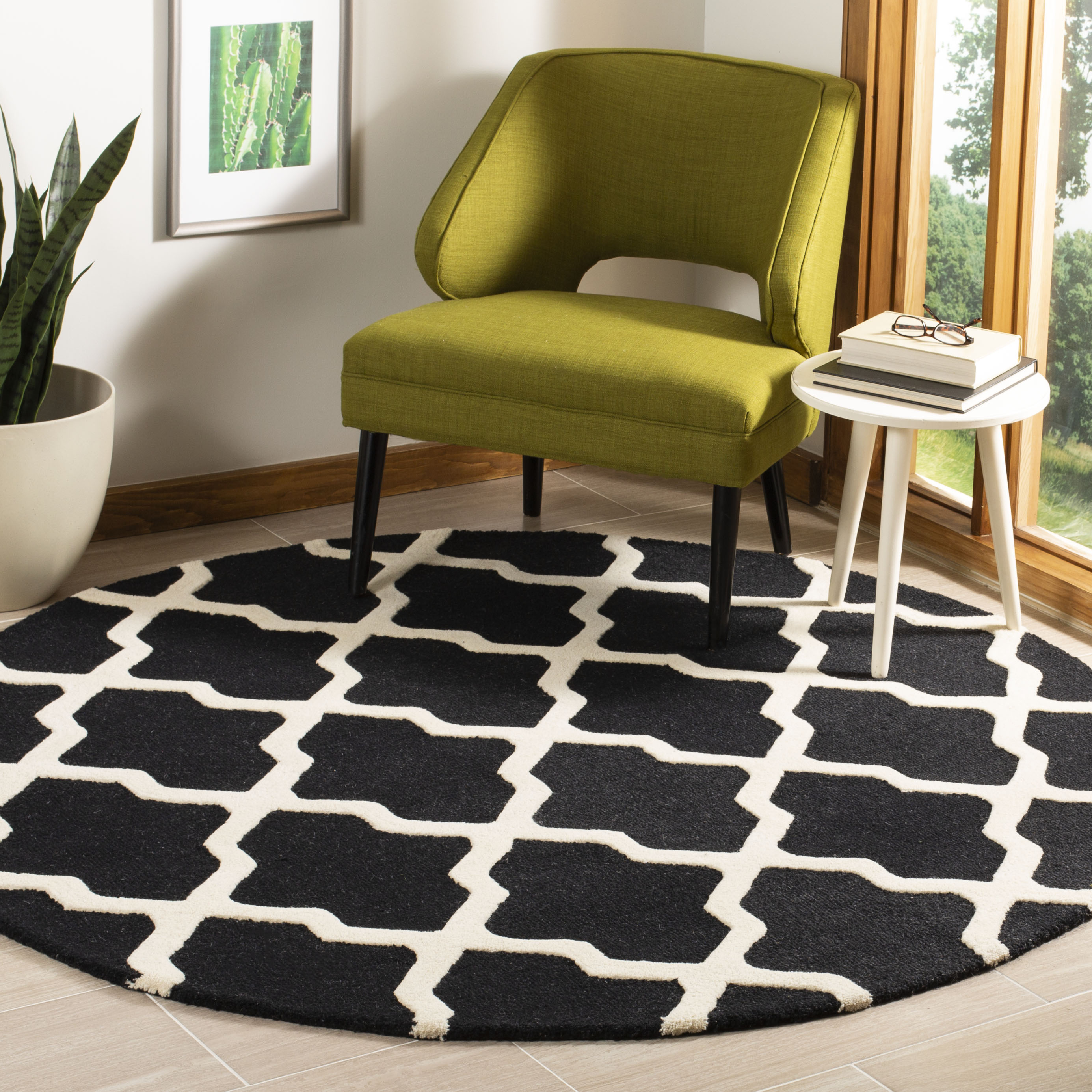  Cambridge 121 Black/Ivory Contemporary 6ft x 6ft Round Rug