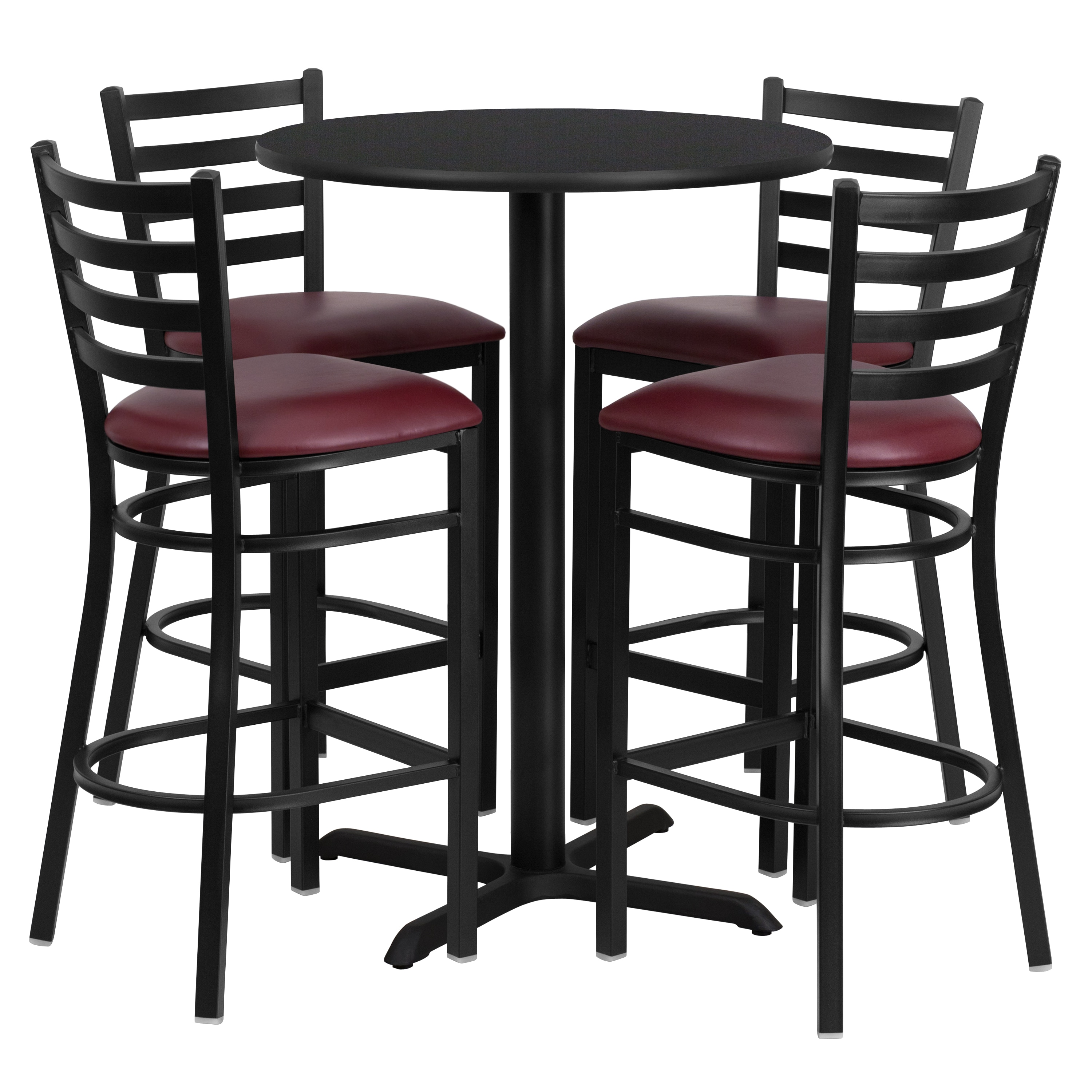Flash Furniture 847254047586 Black Top/Burgundy Vinyl Seat Traditional Dining Room Set with Round Table ( Seats 4 )