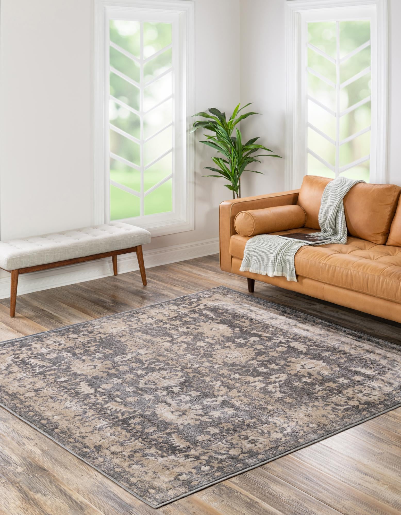 Unique Loom 3147255 Portland 4 x 4 (ft) Loomed Polypropylene Gray Square Indoor Border Area rug