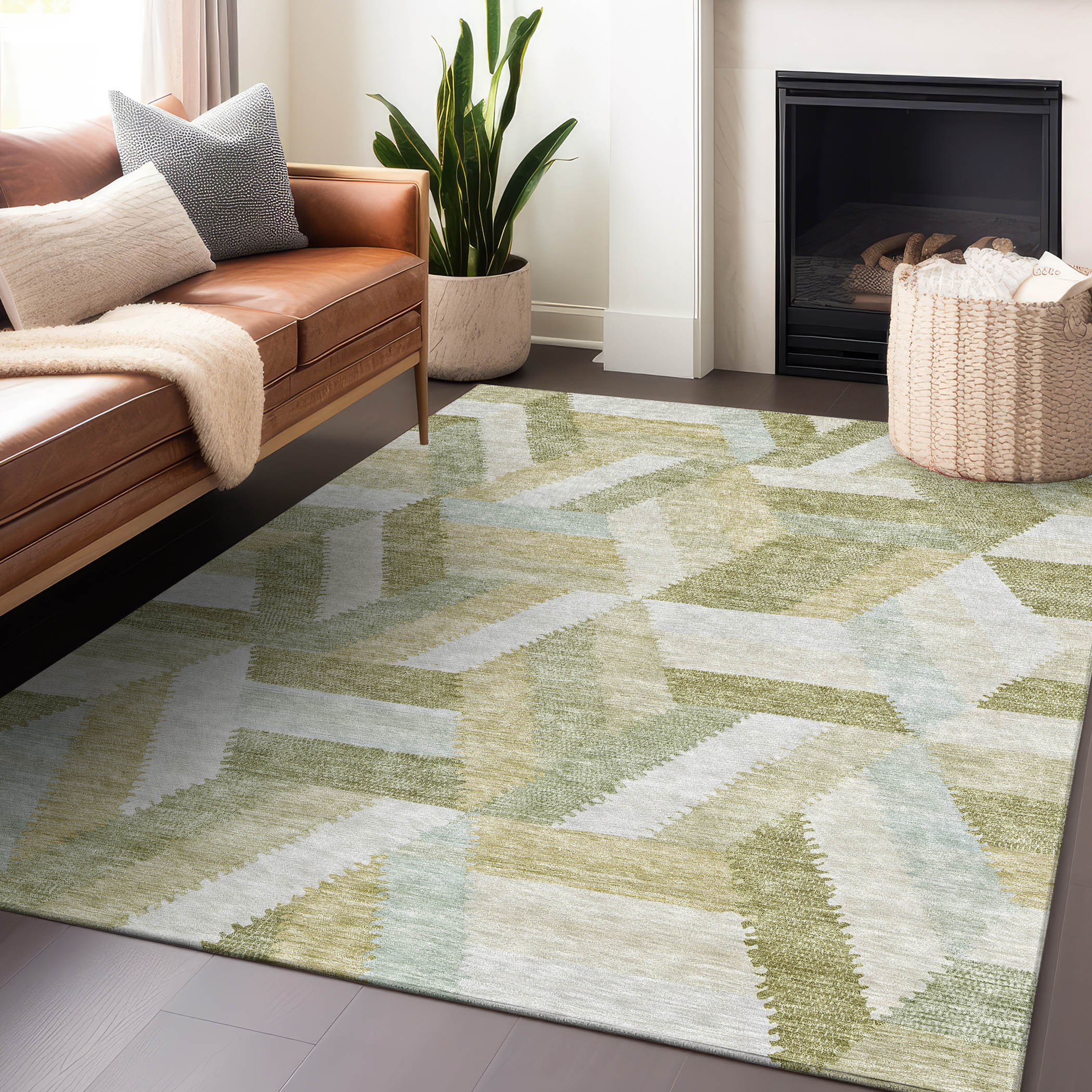 Addison Rugs ACN1241AL9X12 Chantille ACN1241AL 9 x 12 (ft) Polyester Aloe Rectangular Indoor/Outdoor Geometric Machine washable Area rug