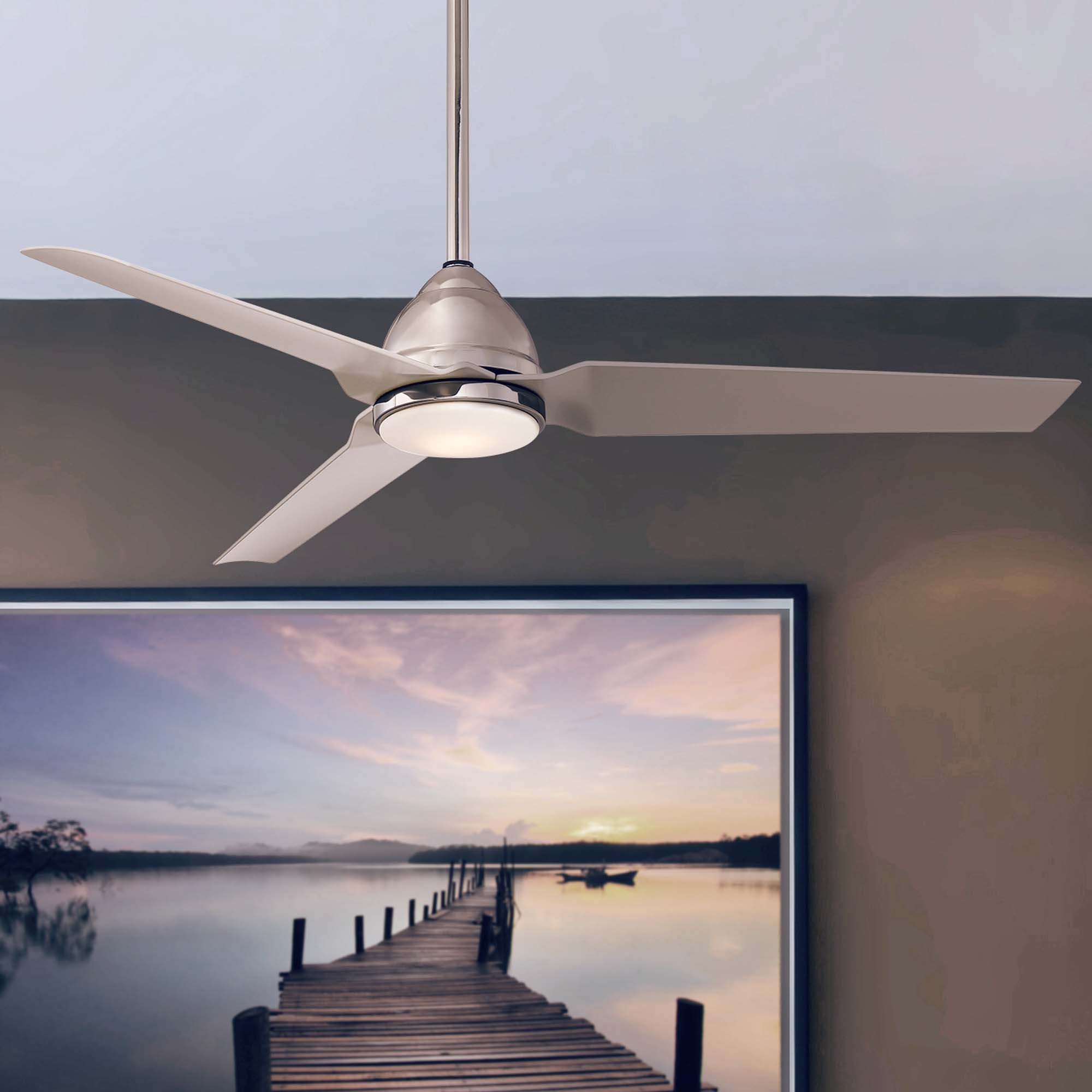 Minka Aire F753L-BNW Java 54-in Integrated LED Outdoor Brushed Nickel Wet with Silver Blades Ceiling Fan With Light - Remote Included ( 3 -Blade )